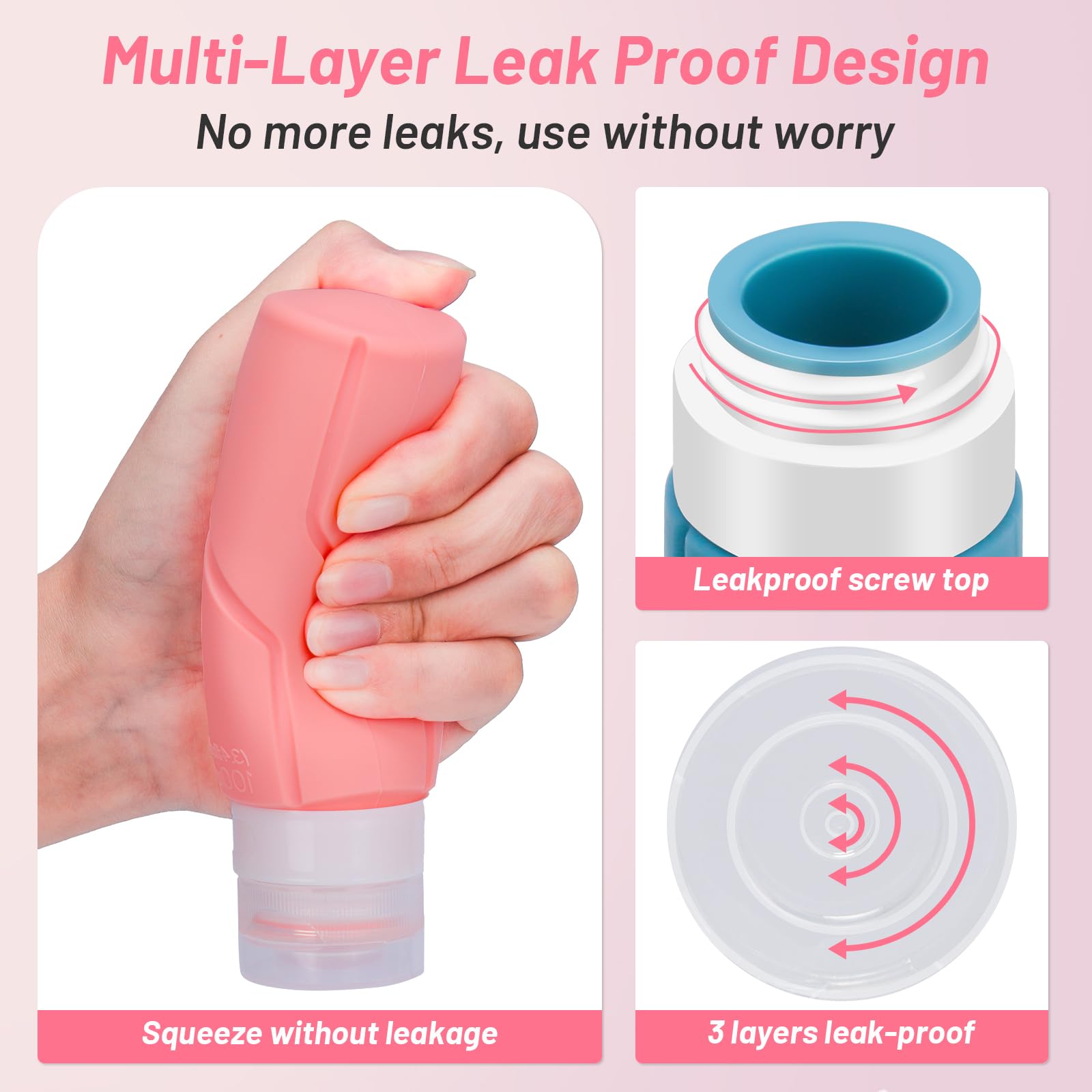 Alyvisun 4 Pack 100ml Refillable Silicone Travel Bottles for Toiletries - Leak-proof 3