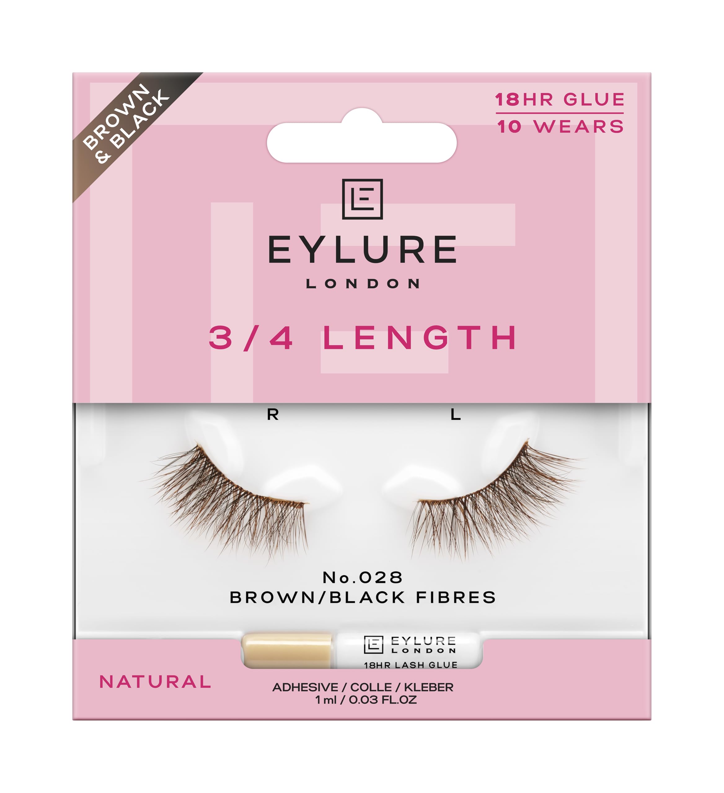 Eylure 3/4 Length No. 028 False Lashes Brown/Black - Natural Wispy Look