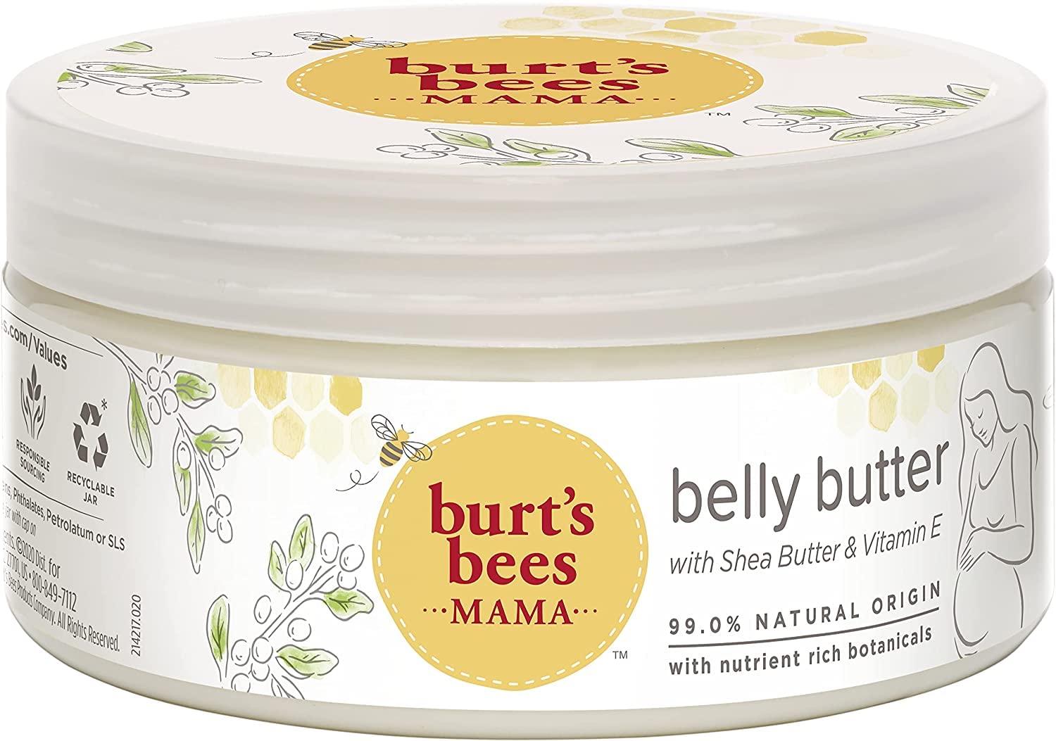Burt's Bees Schwangerschaftsstreifencreme &amp; Bauchbutter für Schwangere, mit pflegender Sheabutter &amp; Vitamin E, 185 g