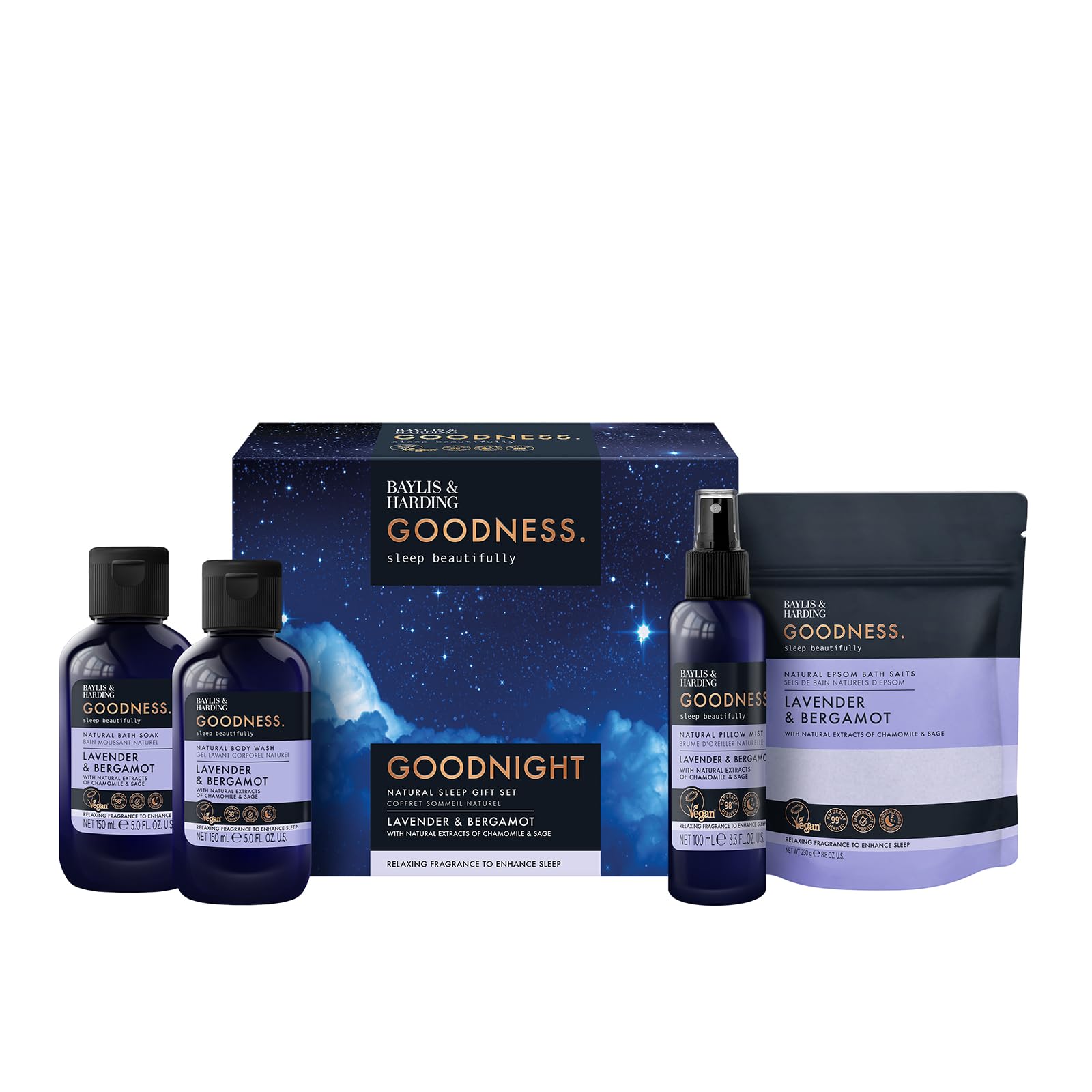 Baylis & Harding Goodness Sleep Lavender & Bergamot Gift Set with Bath Soak & Pillow Mist