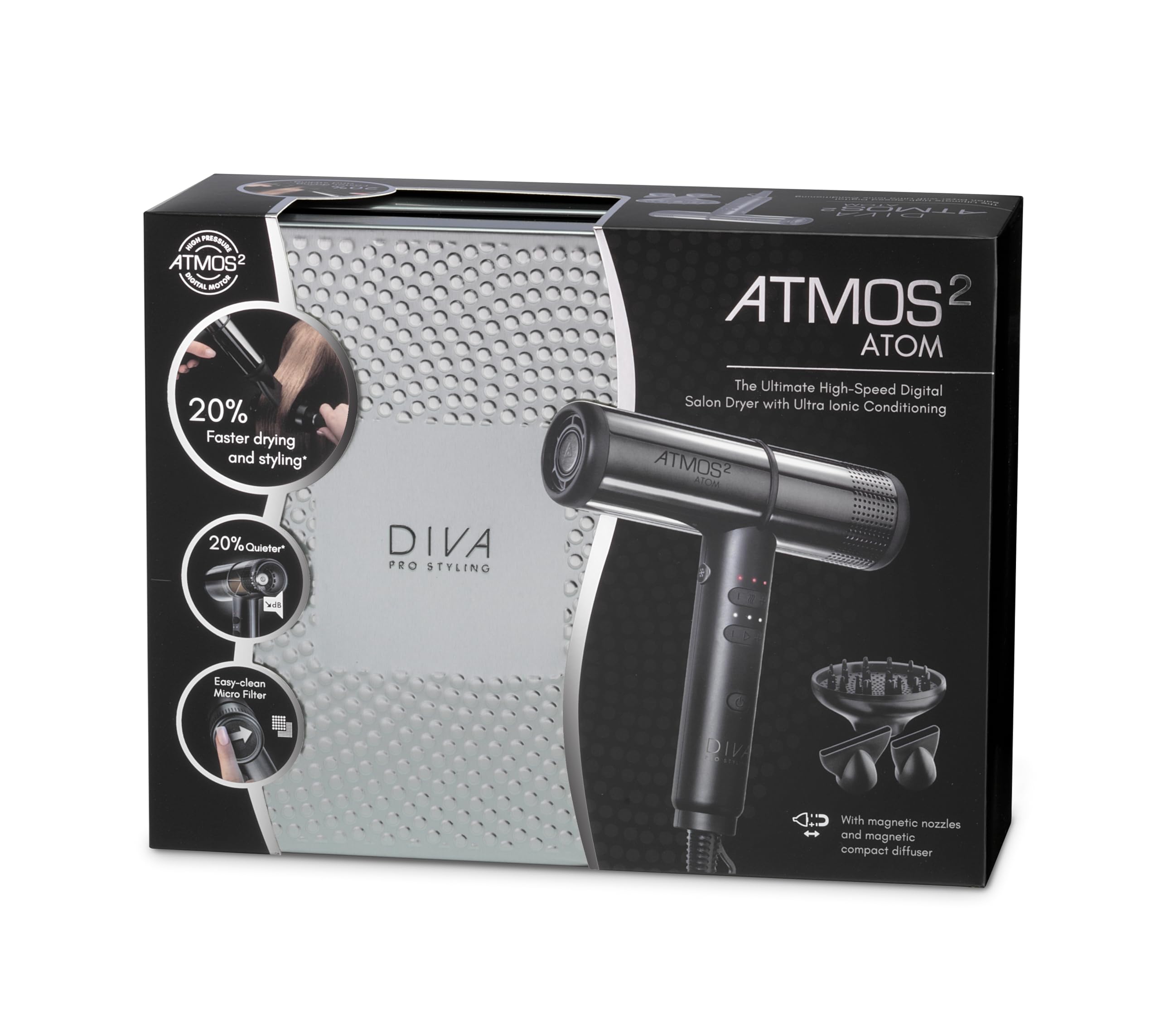 Diva Pro Styling Atmos 2 Atom Compact Professional Lightweight Digital Salon Hair Dryer 7