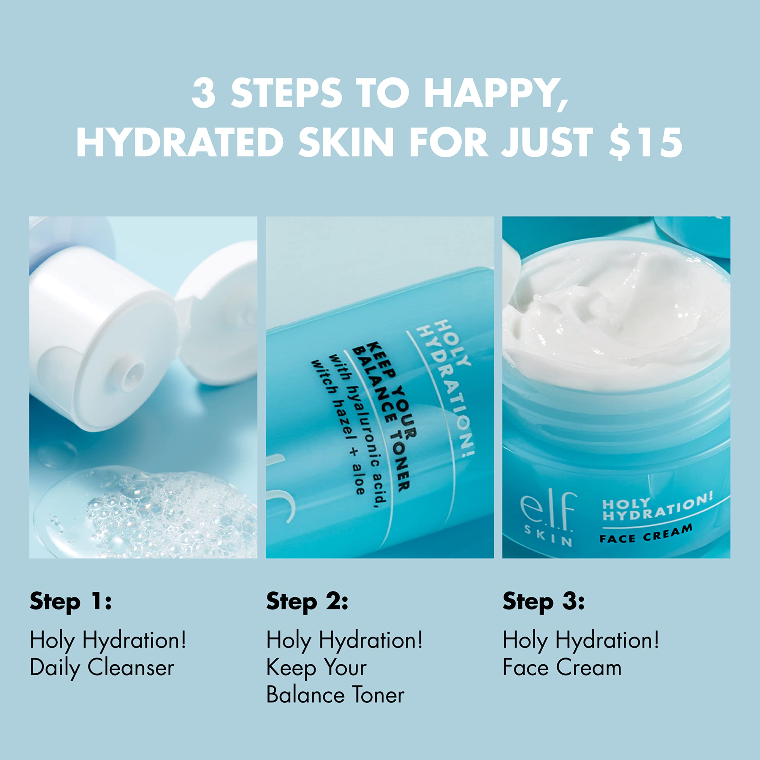 e.l.f. SKIN Holy Hydration! Mini Kit: Cleanser, Toner & Face Cream Trio
