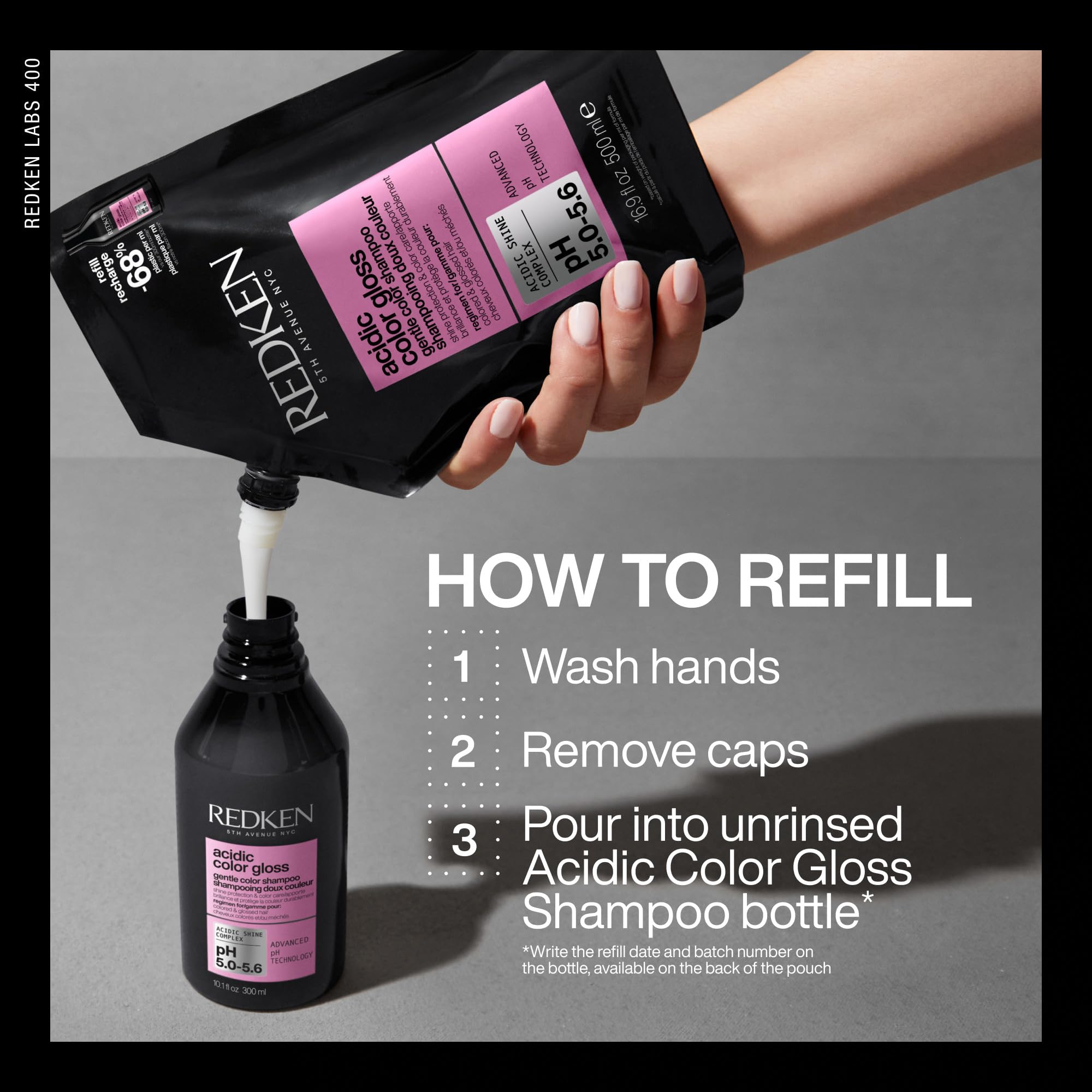 Redken Acidic Color Gloss Shampoo, Sulphate-Free, 500ml Refill Pouch for Shine & Colour Care 4