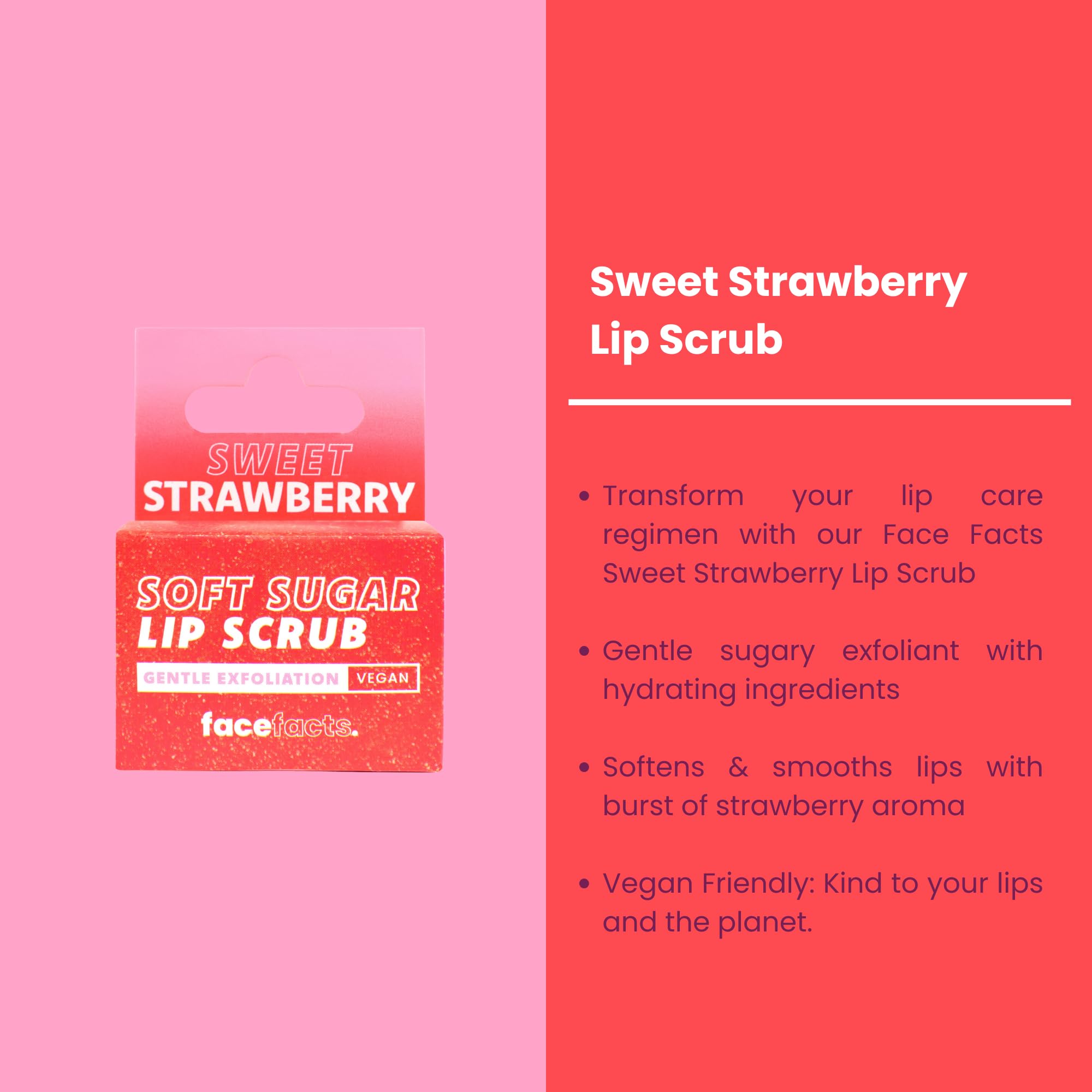 Face Facts Candied Sweet Strawberry Lip Scrub for Softening and Smoothing Dry Lips (10g) 3
