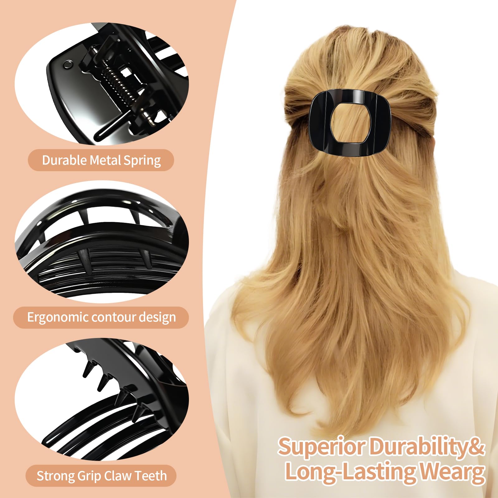 MOXYOY Flat Round Lay Down Hair Claw Clip for Women and Girls 4