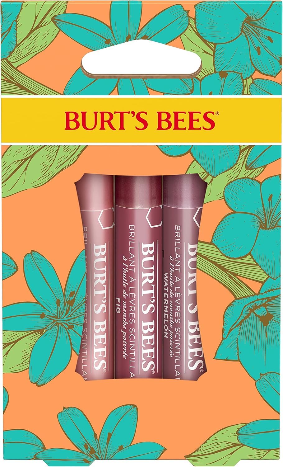 Burt's Bees Lippenstift-Geschenkset, 3 schimmernde Lippenfarben in den Nuancen Pfingstrose, Wassermelone und Fi