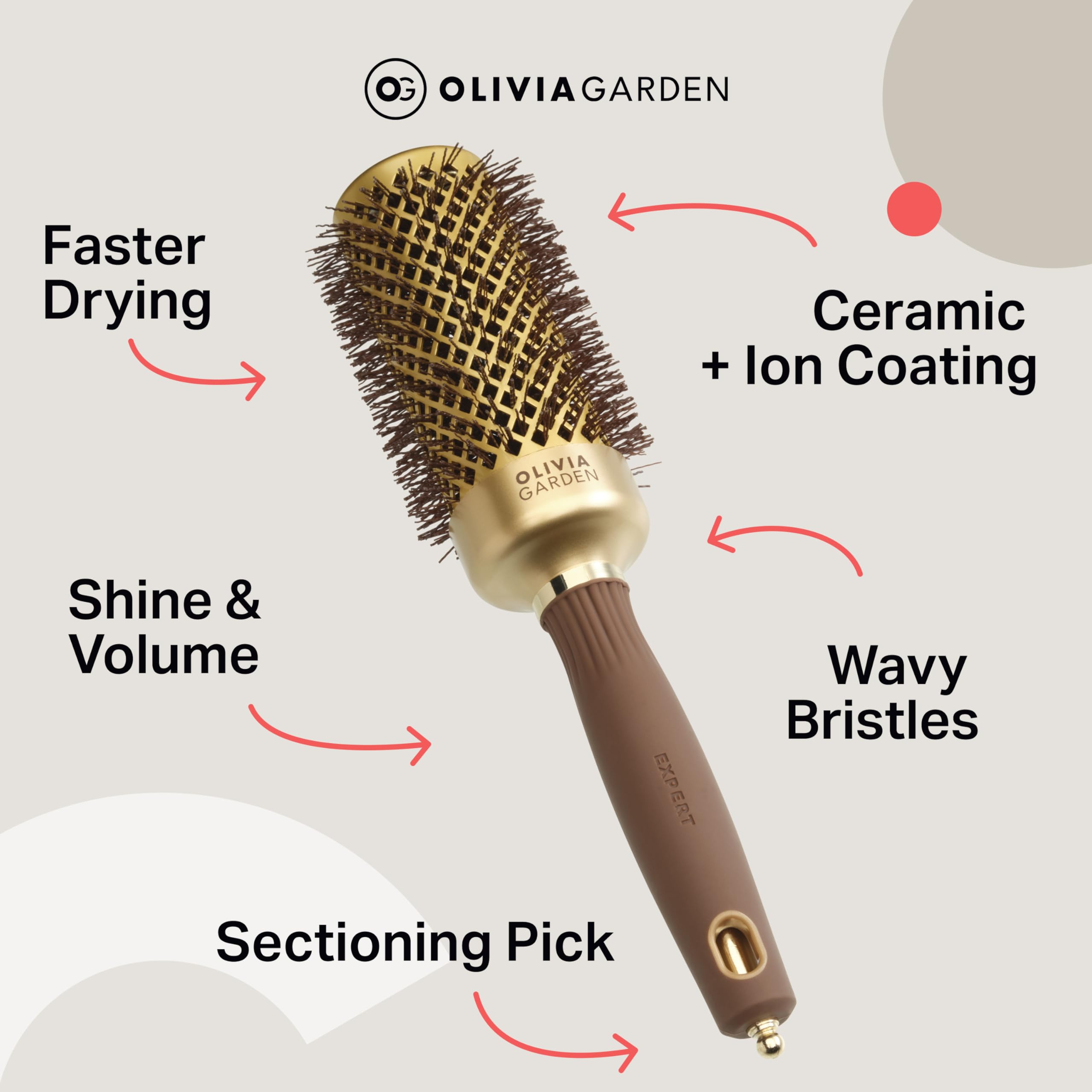 Olivia Garden Expert Blowout Shine – Gold &amp; Braun – 45 – Keramikbeschichtete Rundbürste für glattes Föhnen, frizzfreies Haar und strahlenden Glanz 6