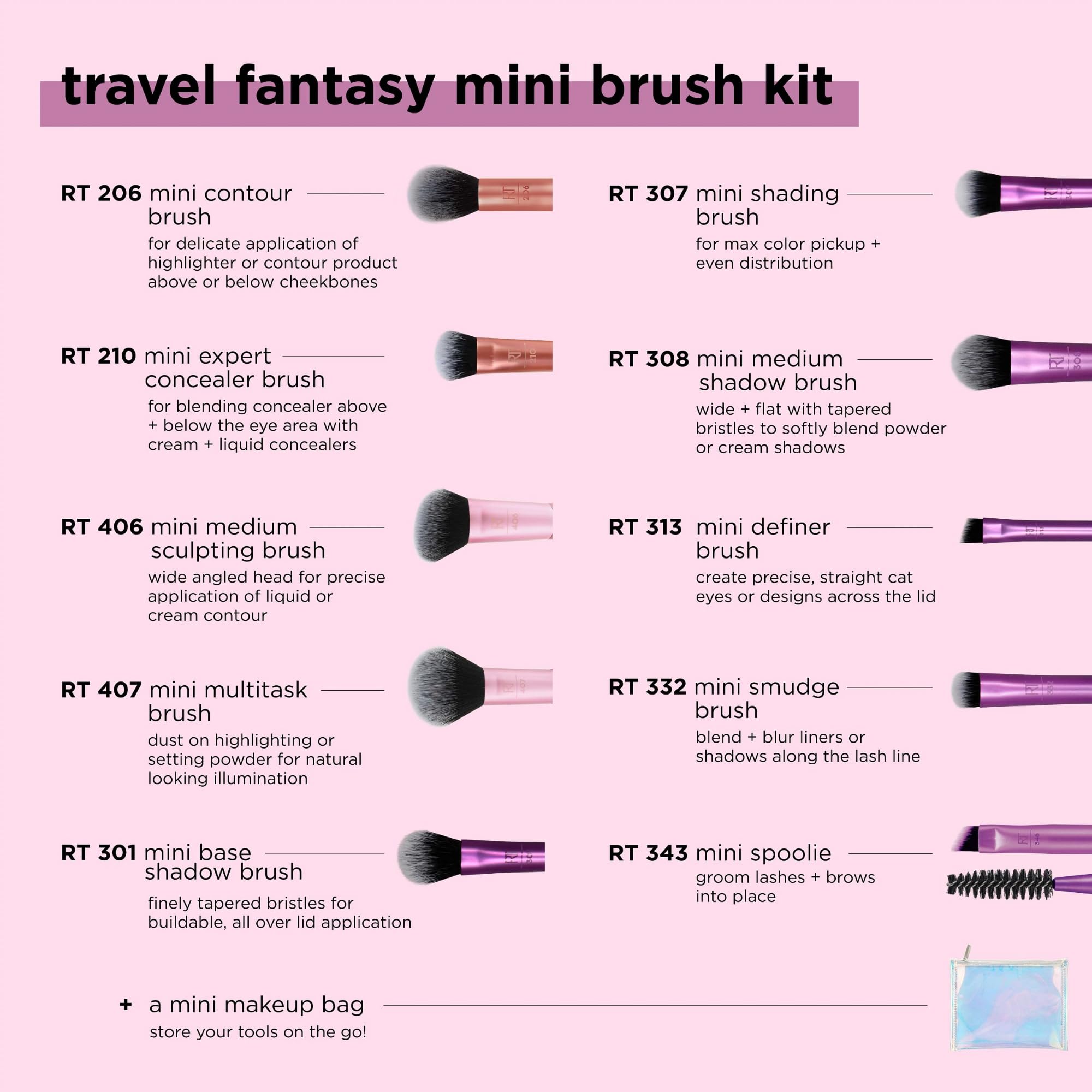 Real Techniques Reise-Fantasy-Pinselset, Make-up-Pinsel, Mini-Größe, perfekt für 3