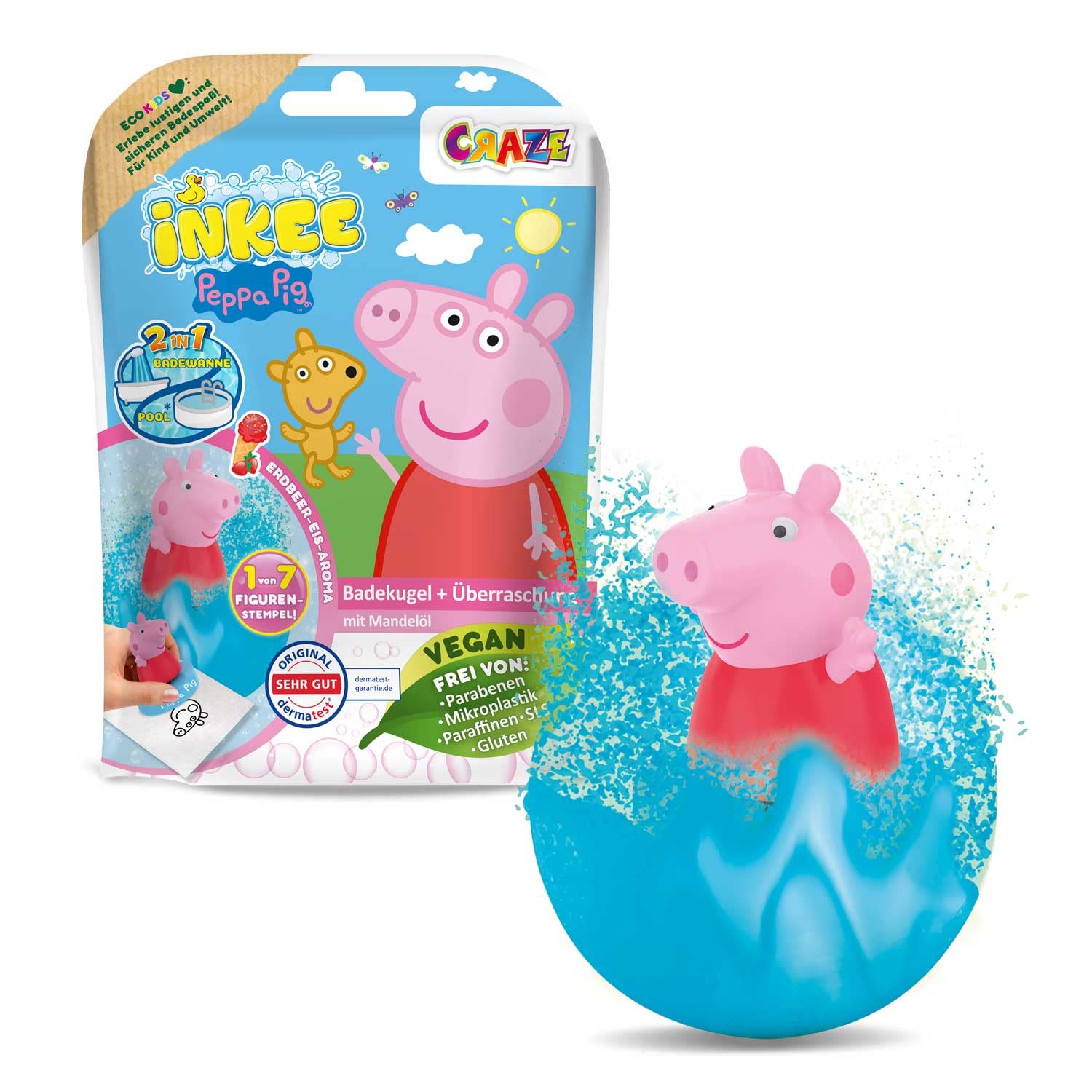 INKEE Peppa Pig Surprise Bath Bomb Tablet with Collectible Figurine - Pink or Blue