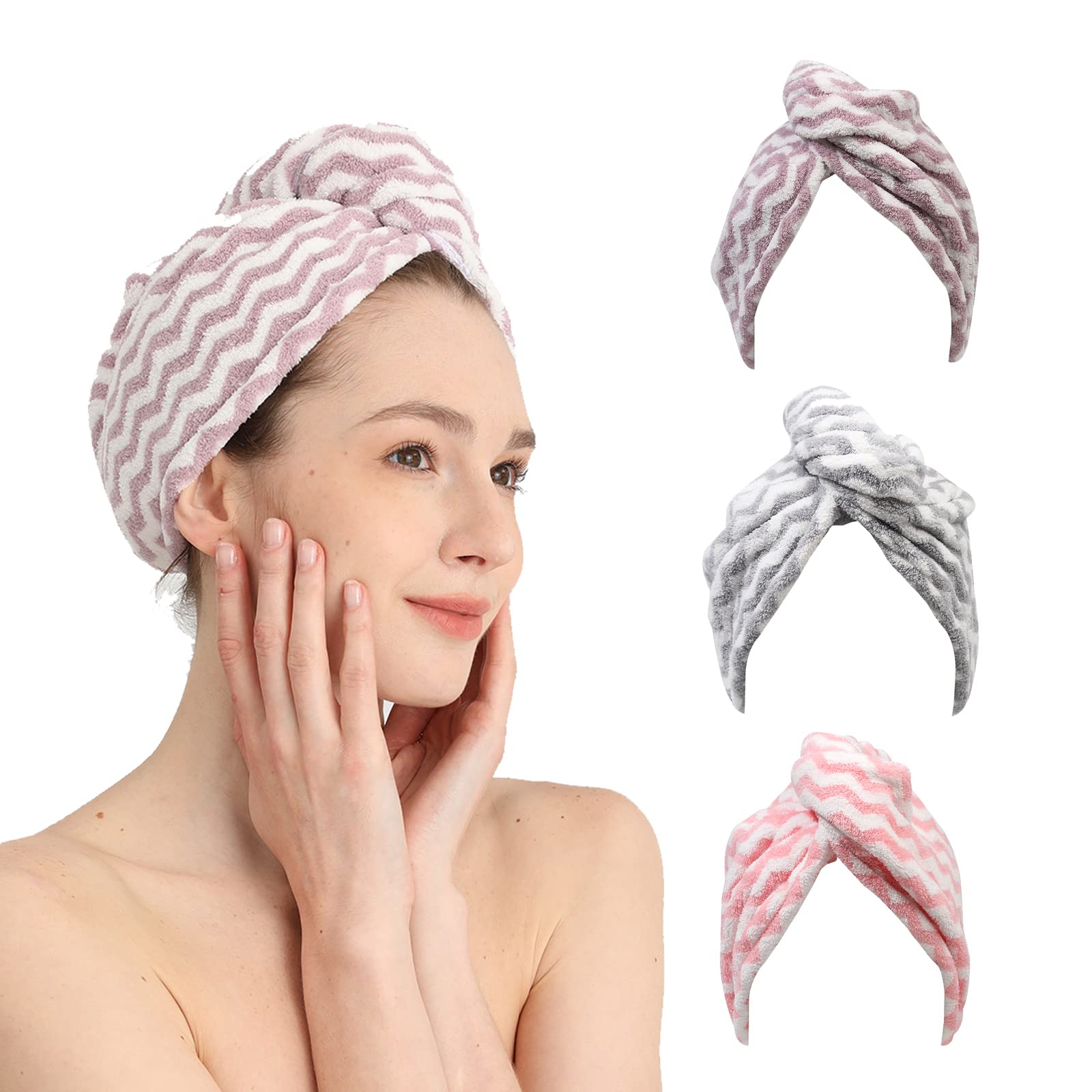 Good Nite 3 Pack Microfibre Hair Towel Wrap - Super Absorbent & Quick Drying