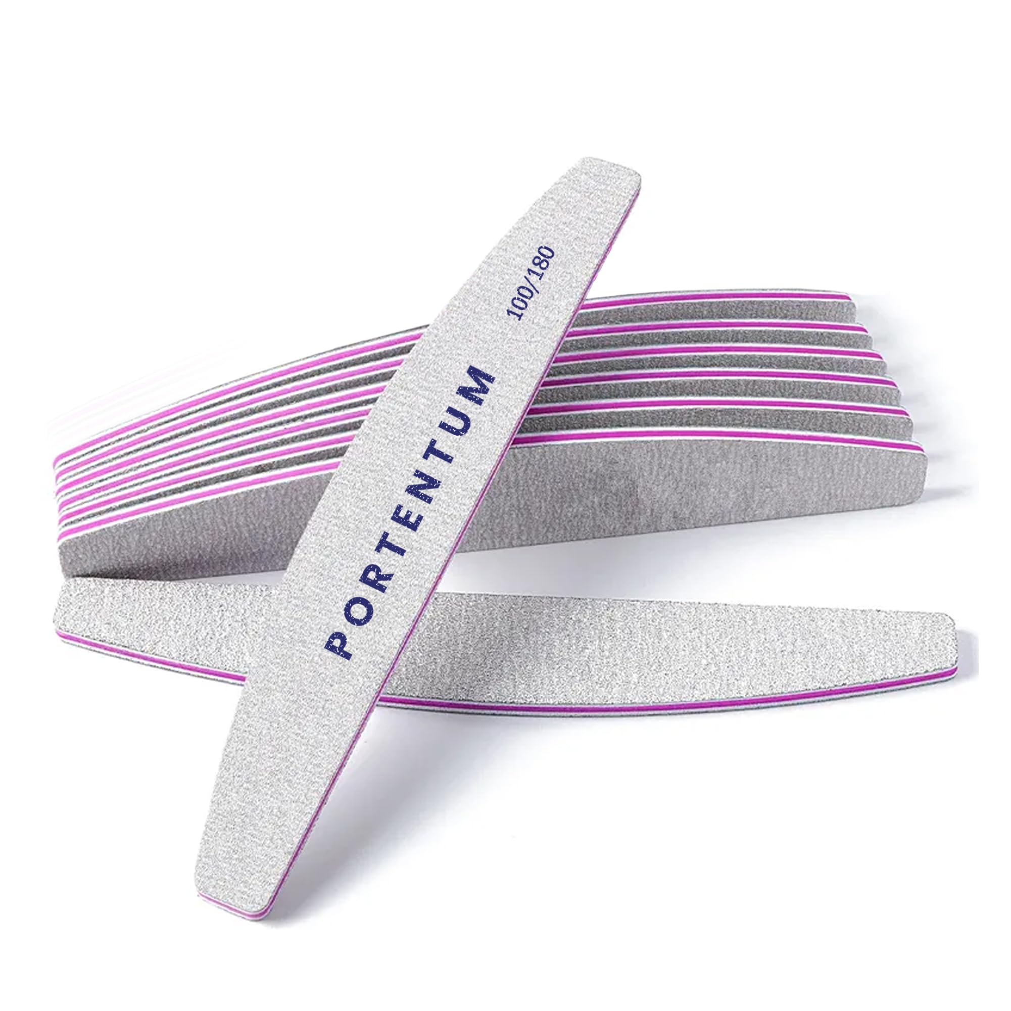 PORTENTUM 8 PCS Professional Double Sided Nail Files 100/180 Grit Washable Emery Board Manicure Tools
