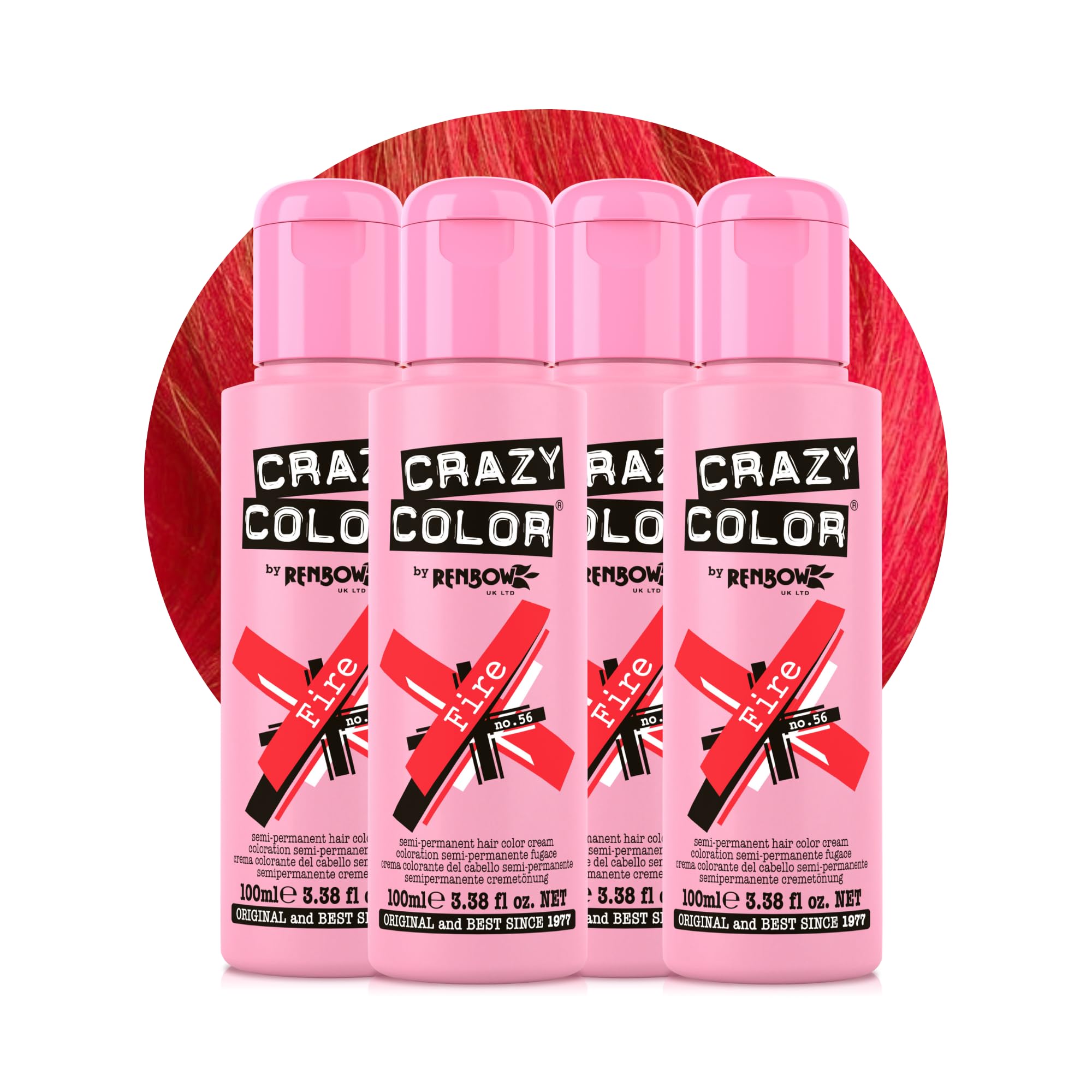 Crazy Color Vibrant Fire Semi-Permanent Hair Dye Quad Pack - Pillarbox Red, Vegan & Conditioning