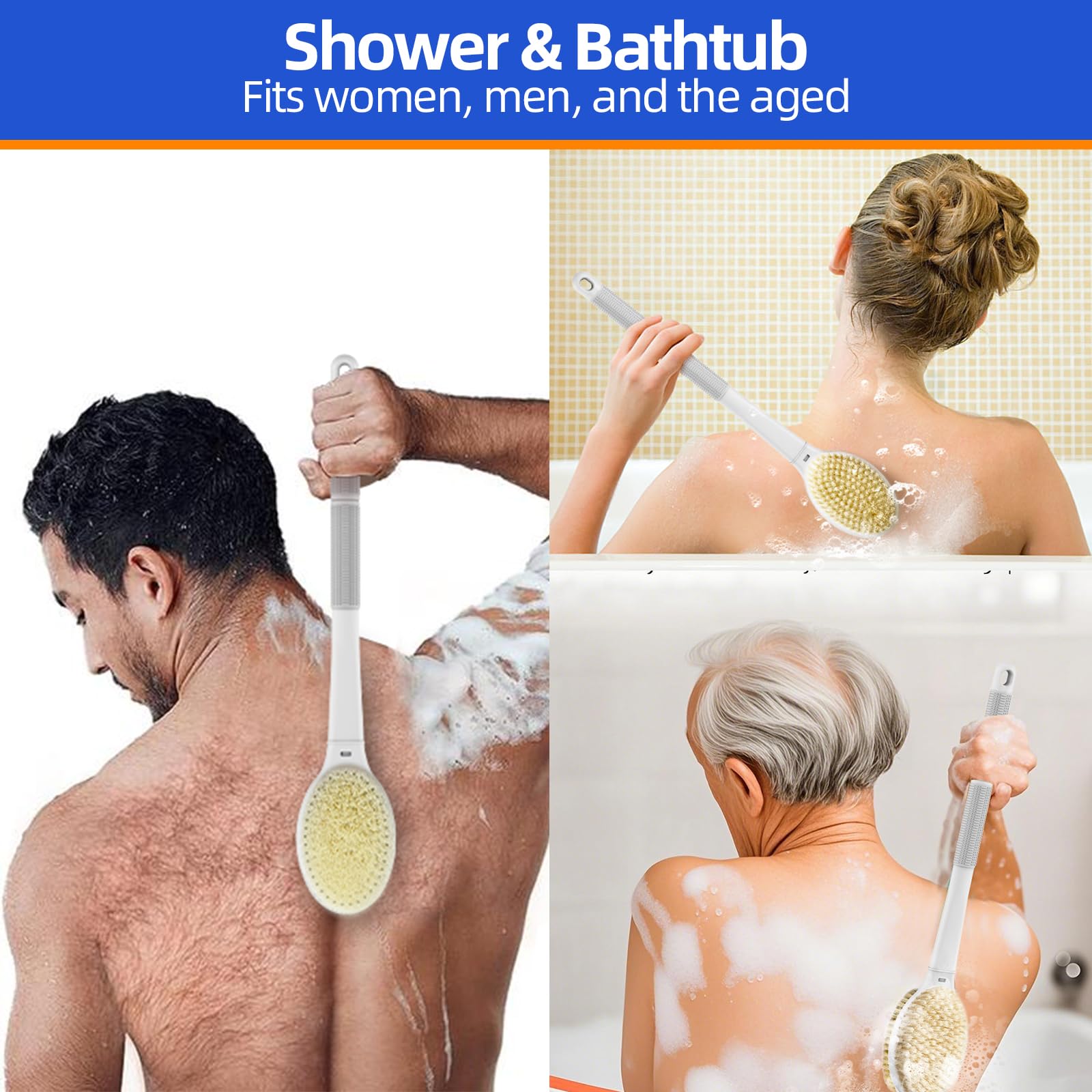 MOXYOY Dual-Sided Back Scrubber with 44cm Anti-Slip Handle for Exfoliation 7