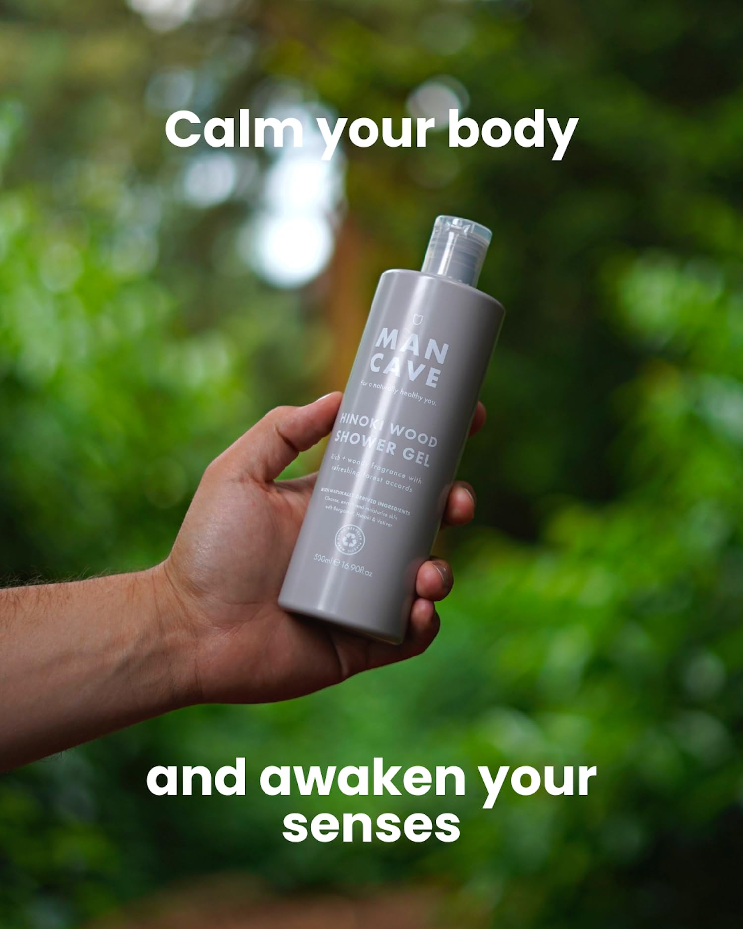 ManCave Hinoki Wood Shower Gel for Men - Sulphate & Paraben Free, Vegan, 500 ml