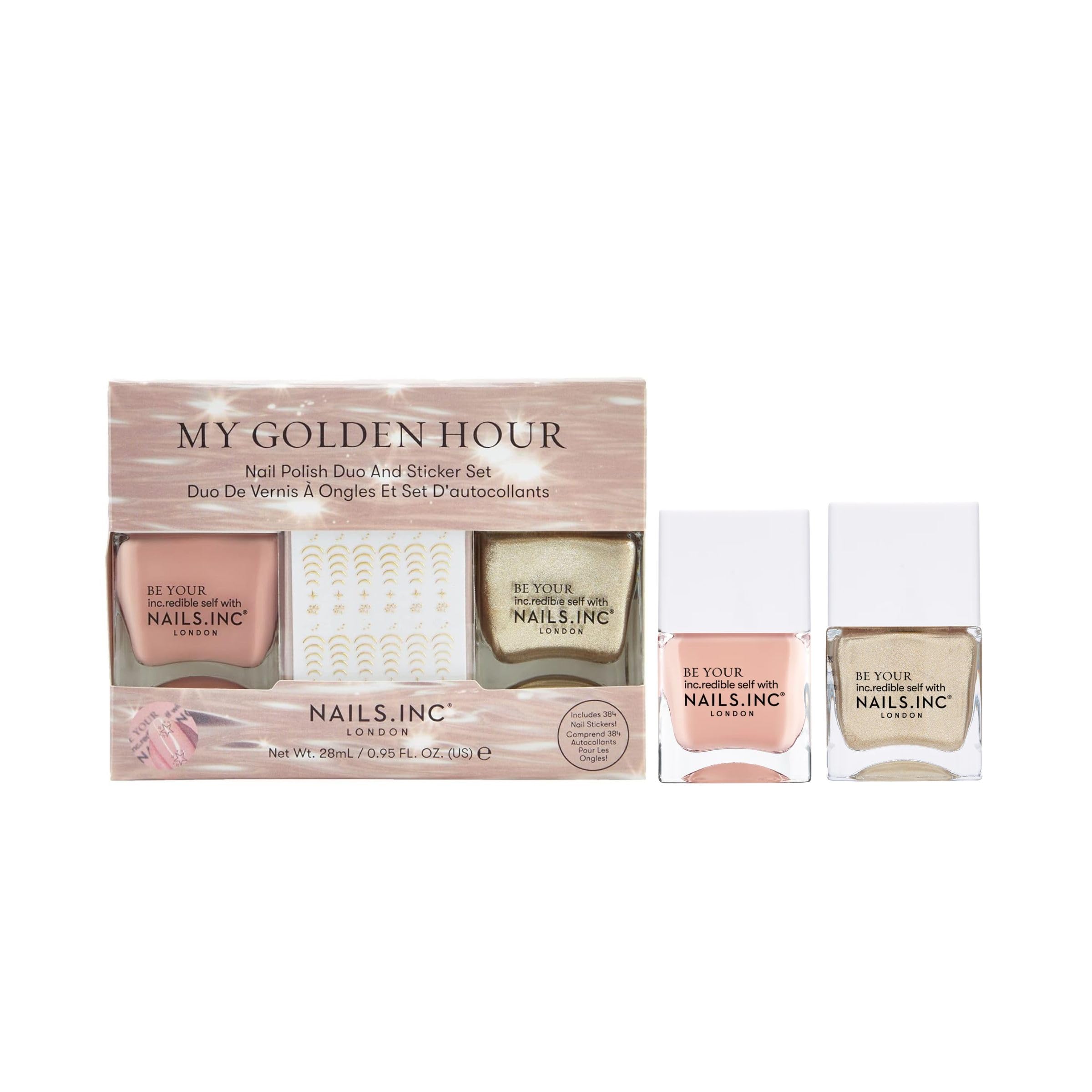 Nails Inc My Golden Hour Duo & Stickers for Long Lasting Glossy Nail Colour