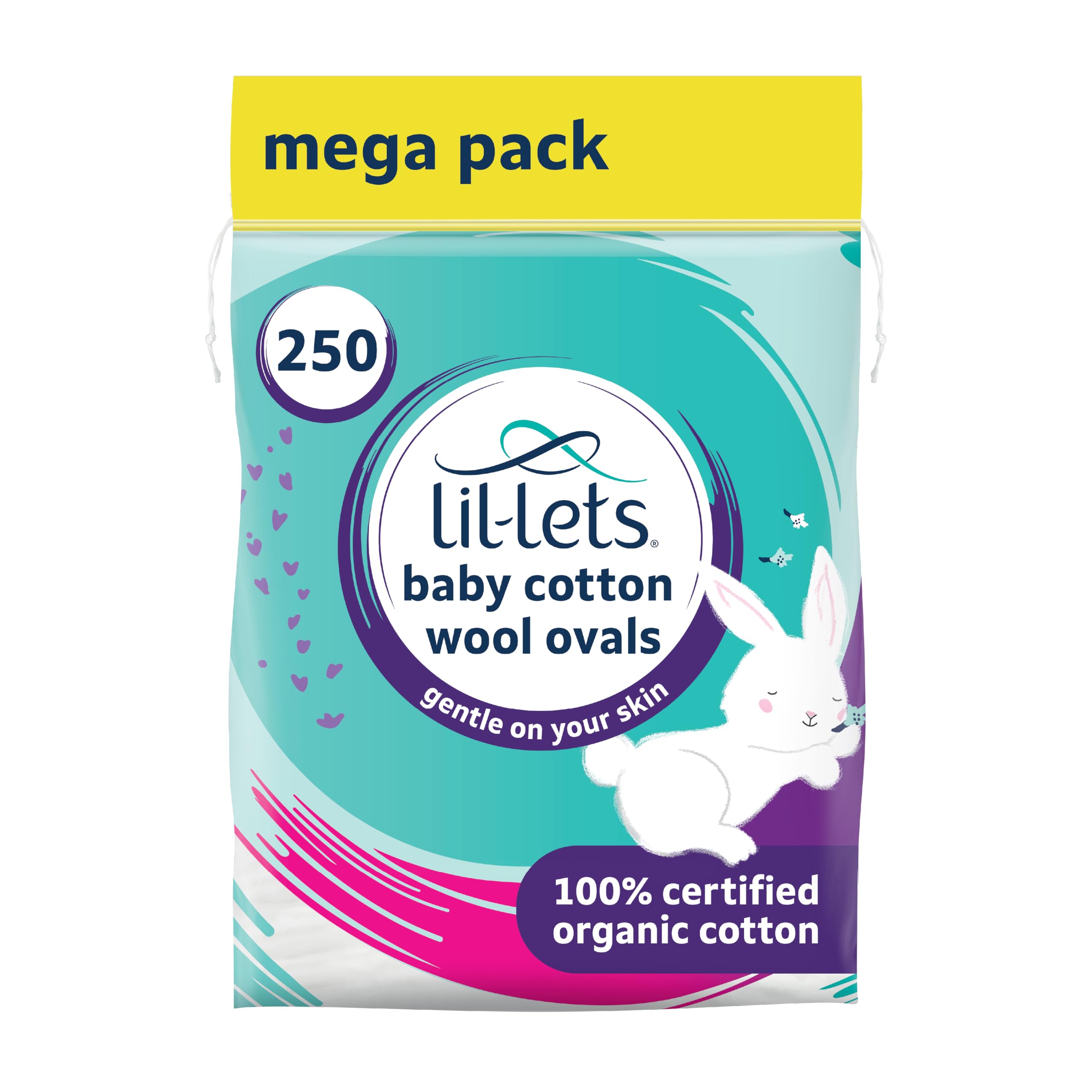 Lil-Lets Baby Cotton Wool Oval Pads, 250 Pack (5 x 50 Ovals), GOTS Certified Organic
