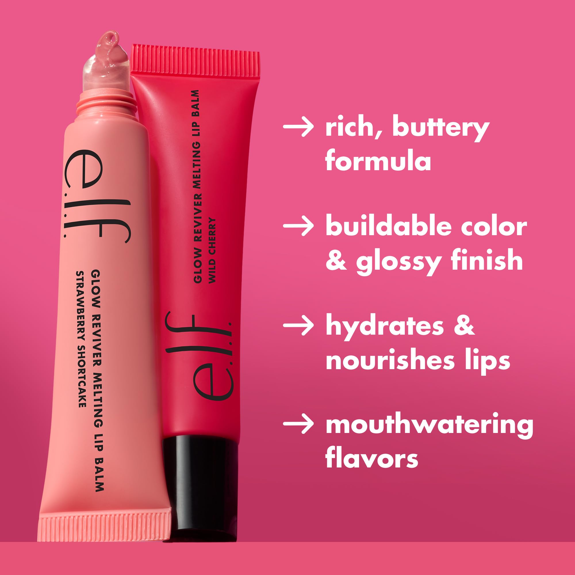 elf Glow Reviver Melting Lip Balm, feuchtigkeitsspendender getönter Lippenbalsam für ein glänzendes Finish und weiche, geschmeidige Lippen, vegan und tierversuchsfrei, Erdbeerkuchen 3