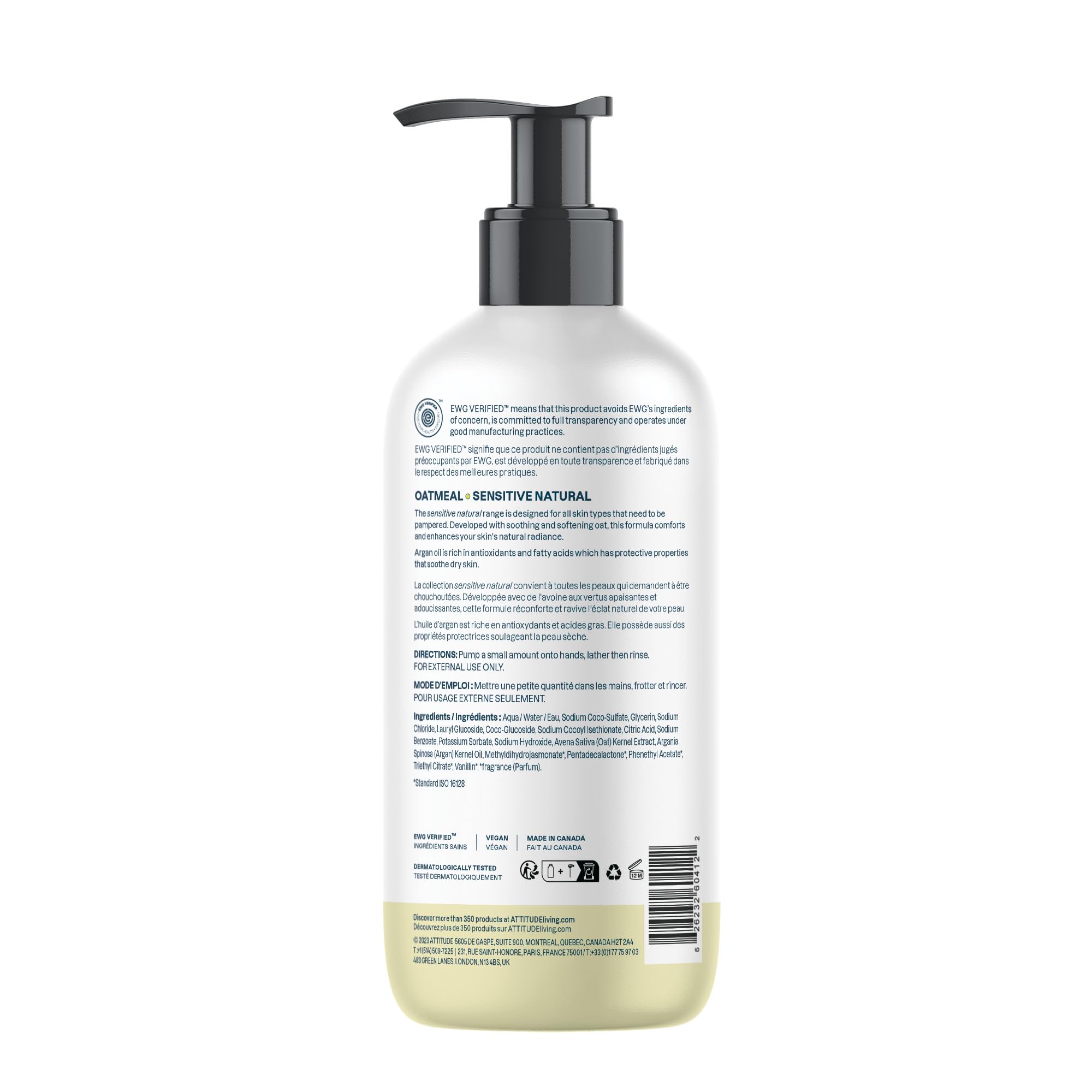 ATTITUDE Sensitive Hand Soap with Oat Extract & Argan Oil, Vanilla Cream Scent, EWG Verified 7