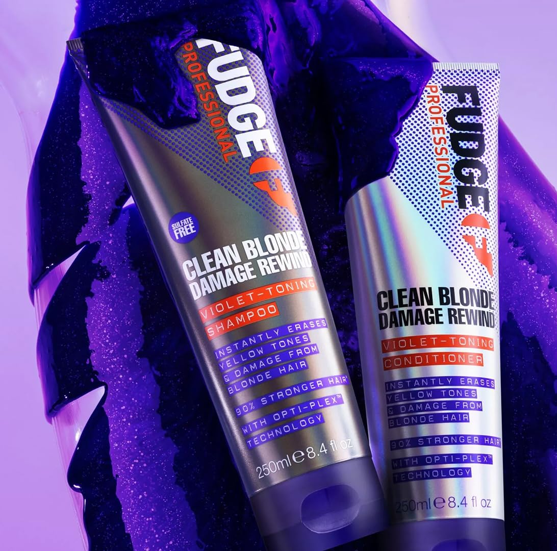 Fudge Professional Clean Blonde Damage Rewind Shampoo, 1 Litre Bulk Size, Intense Toning 5