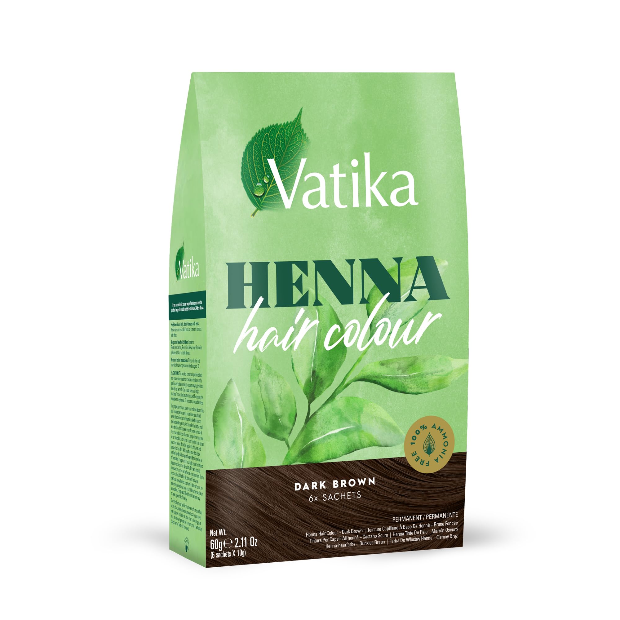 Dabur Vatika Henna Dark Brown Hair Colour - 60g (6 x 10g Sachets) Ammonia-Free