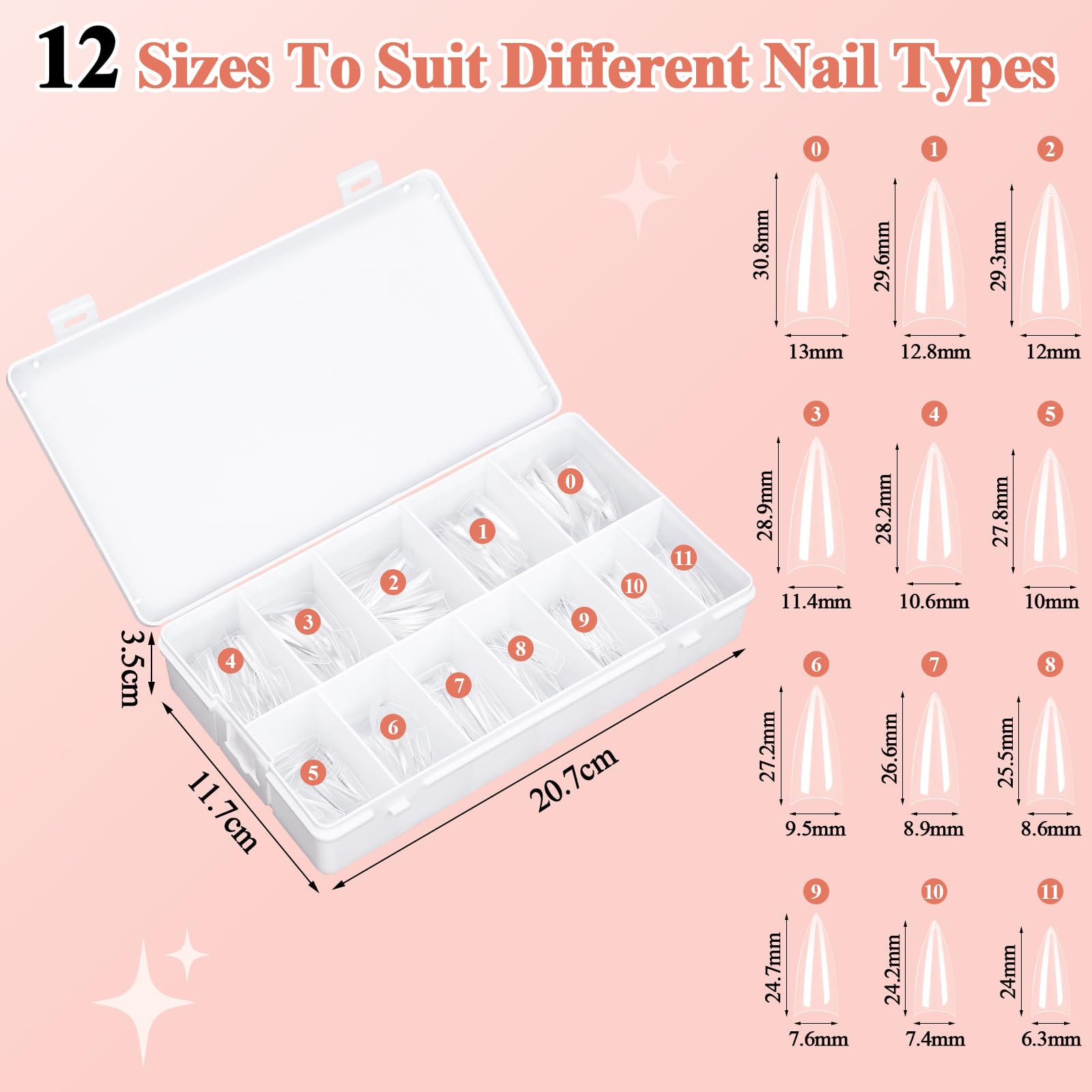 Alyvisun 600 Pcs Long Stiletto Half Cover Soft Gel Nail Tips - Clear ABS Material
