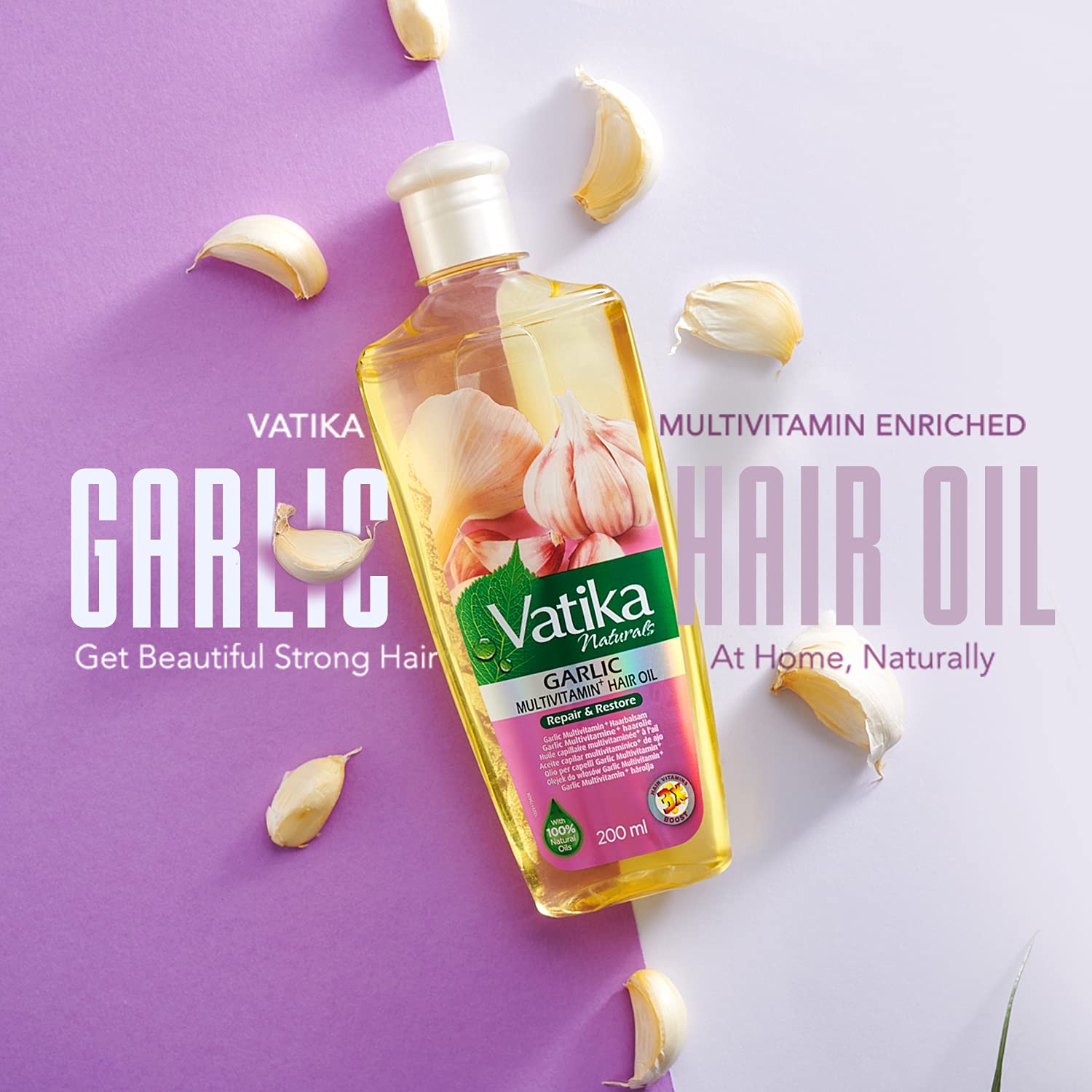 Dabur Vatika Multivitamin Garlic Hair Oil with Rosemary and Lemon for Hair Fall Control, 200 ml 4
