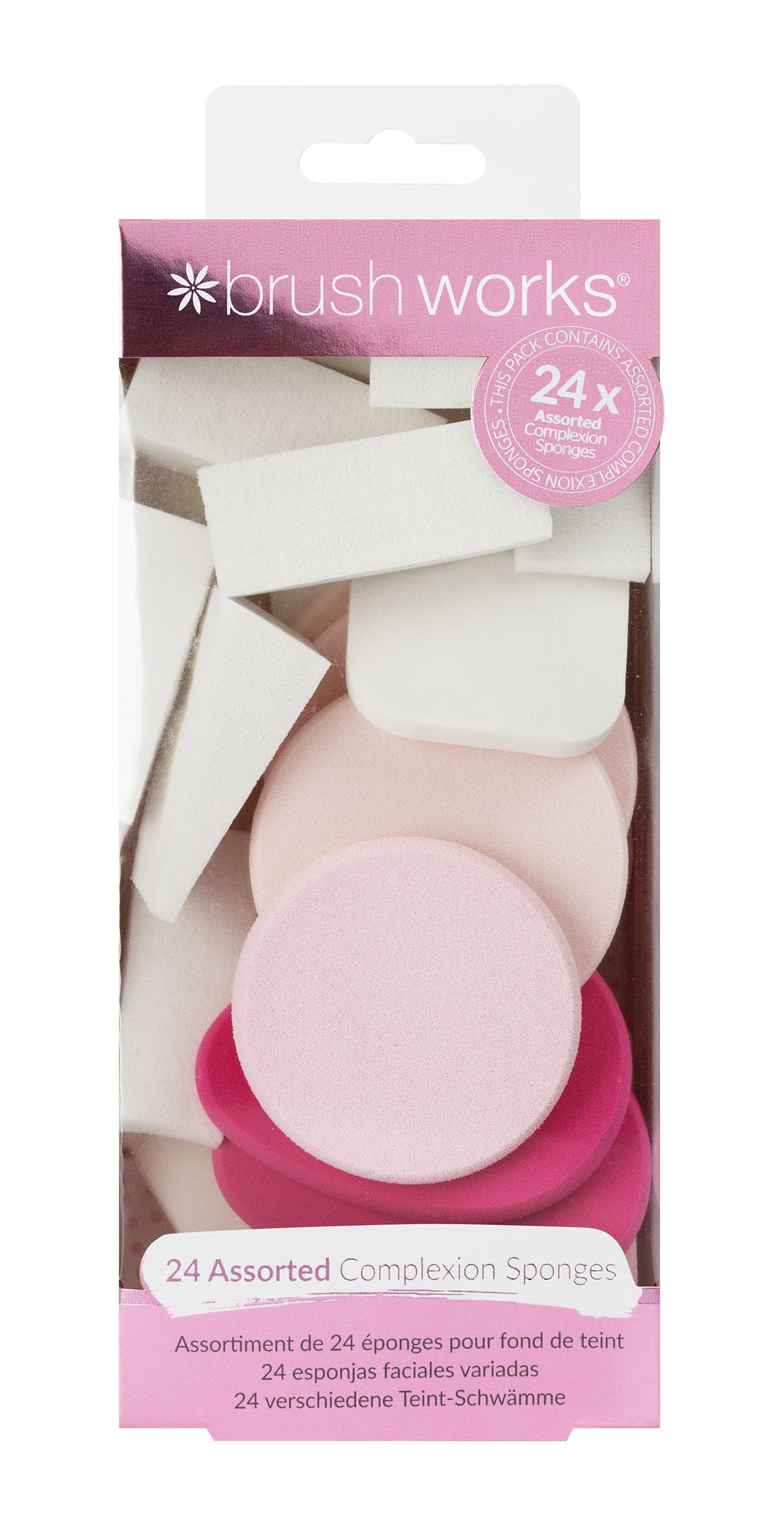 Brushworks Assorted Complexion Makeup Sponges - Pack of 24 for Liquids, Creams & Powders