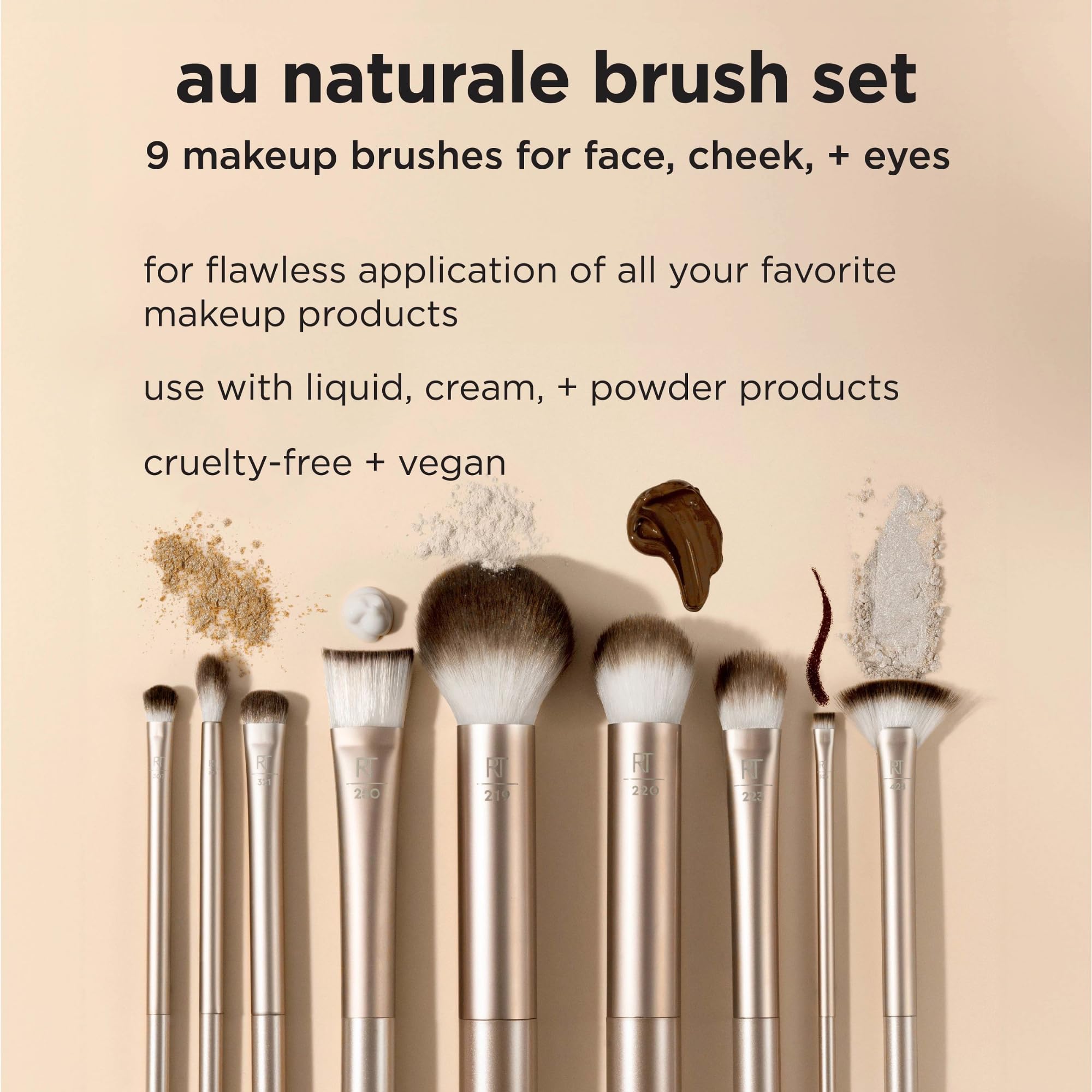 REAL TECHNIQUES Au Naturale 9-Piece Makeup Brush Kit for Foundation, Powders, and Concealer 3