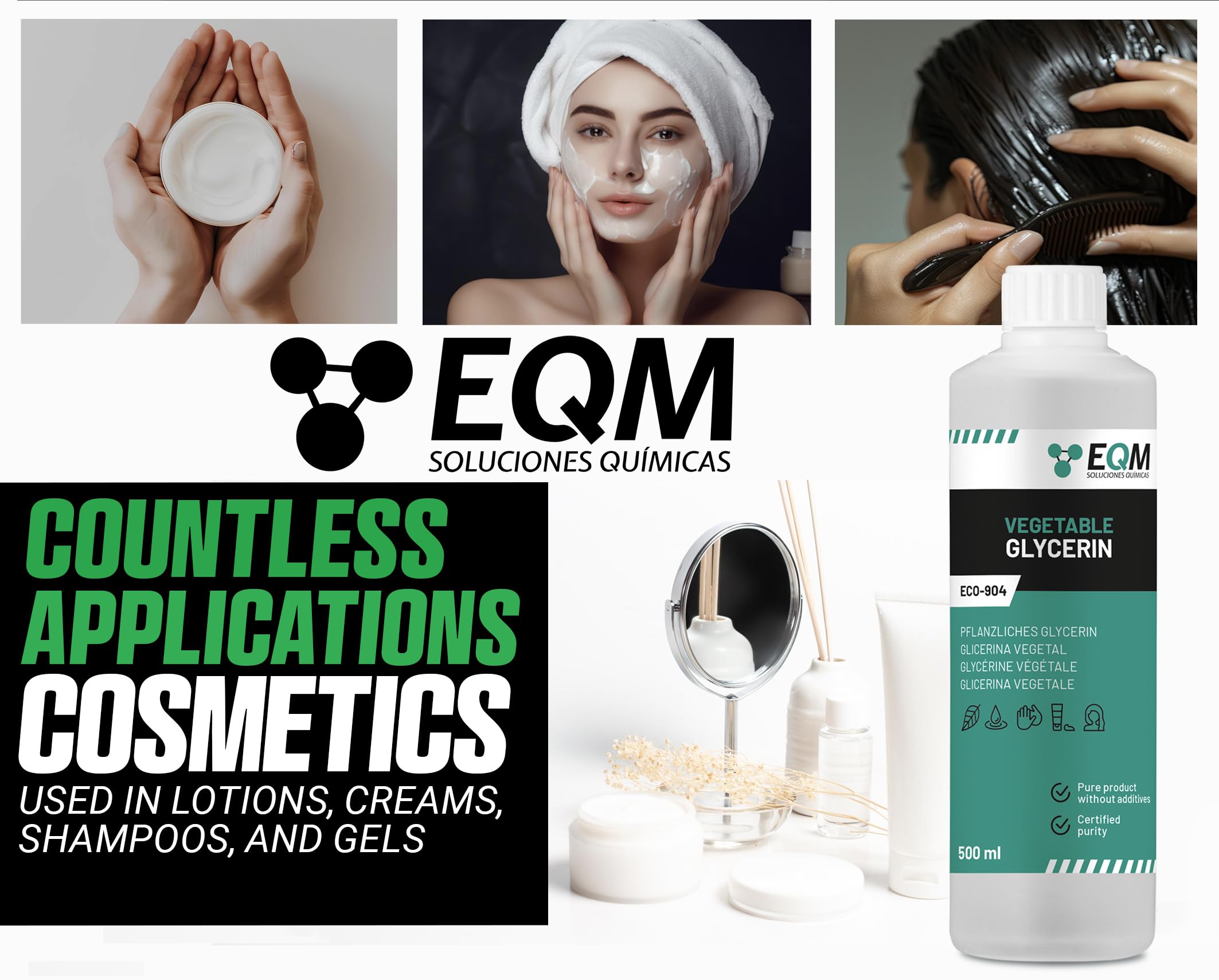 EQM ECO-904 Liquid Vegetable Glycerin 99.5% Pure & Natural for Skin & Hair Care - 500 ml 3
