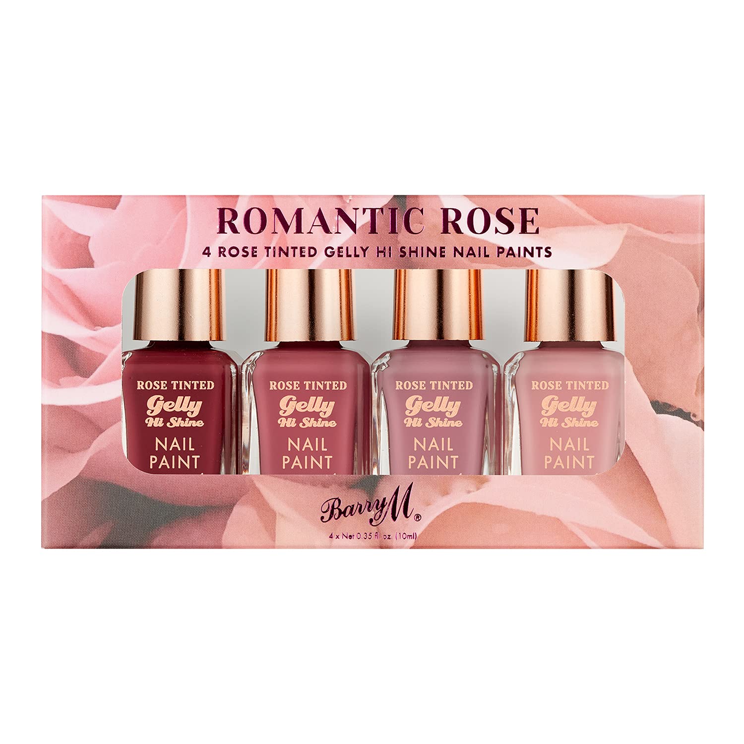 Barry M Romantisches Rosen-Nagellack-Geschenkset, 4 rosafarbene Gel-Hochglanz-Nuancen, Pink