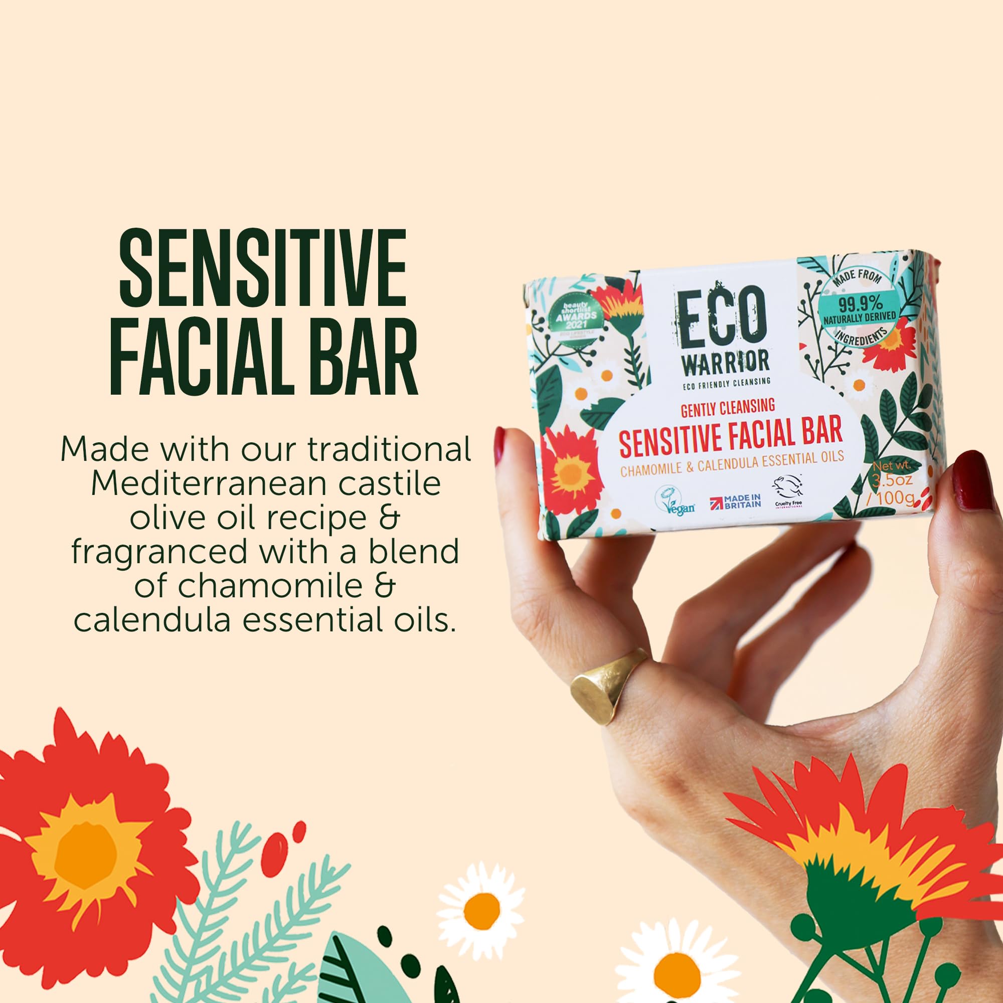 Eco Warrior Sensitive Facial Bar Soap | Vegan, Chamomile & Calendula Scent 5