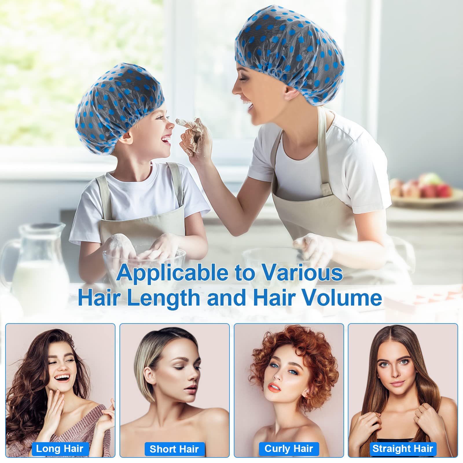 MOXYOY 4PCS Waterproof Reusable Shower Caps for Women with Long Hair 5