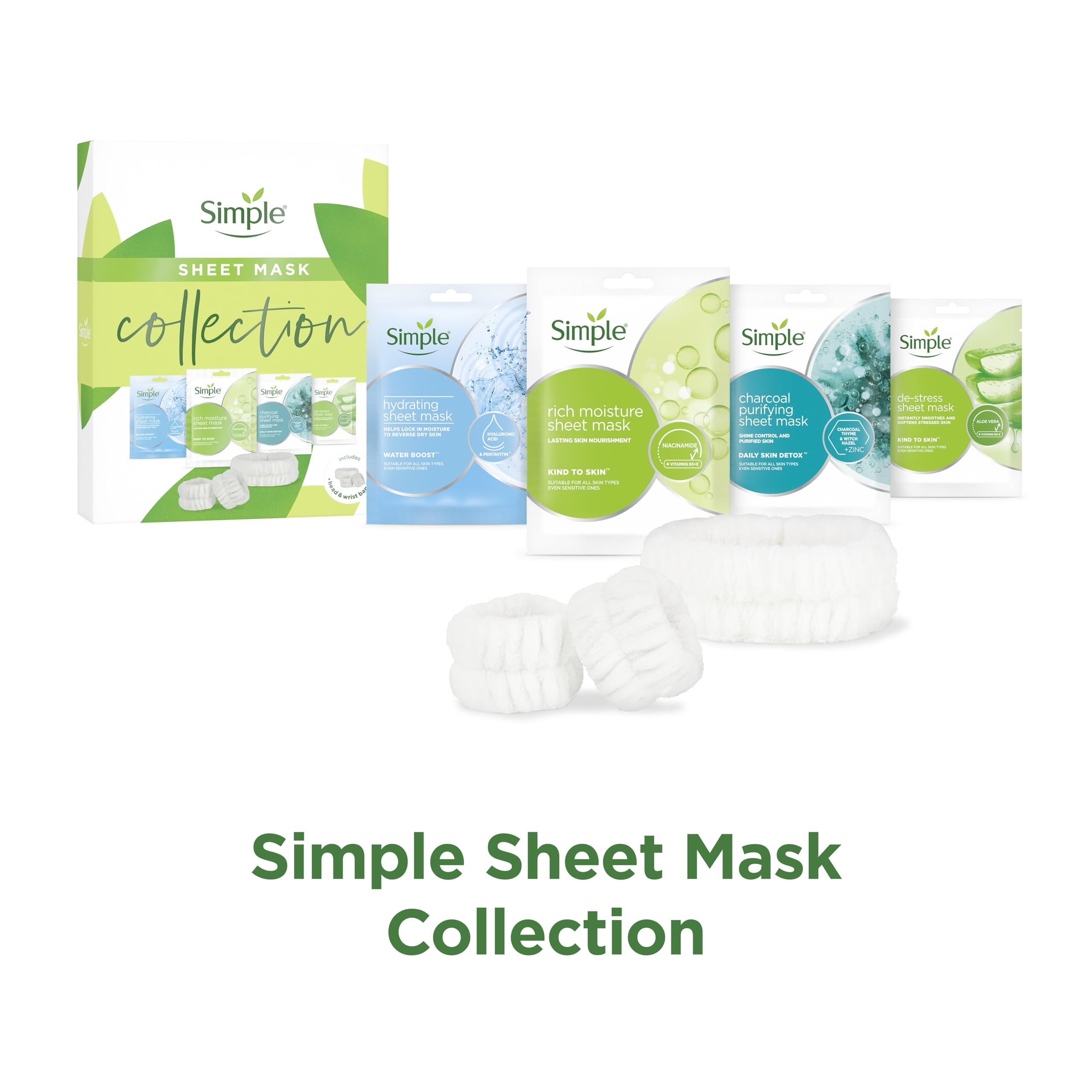 Simple Sheet Mask Collection Gift Set with Headband - 4 Moisturising Masks 5
