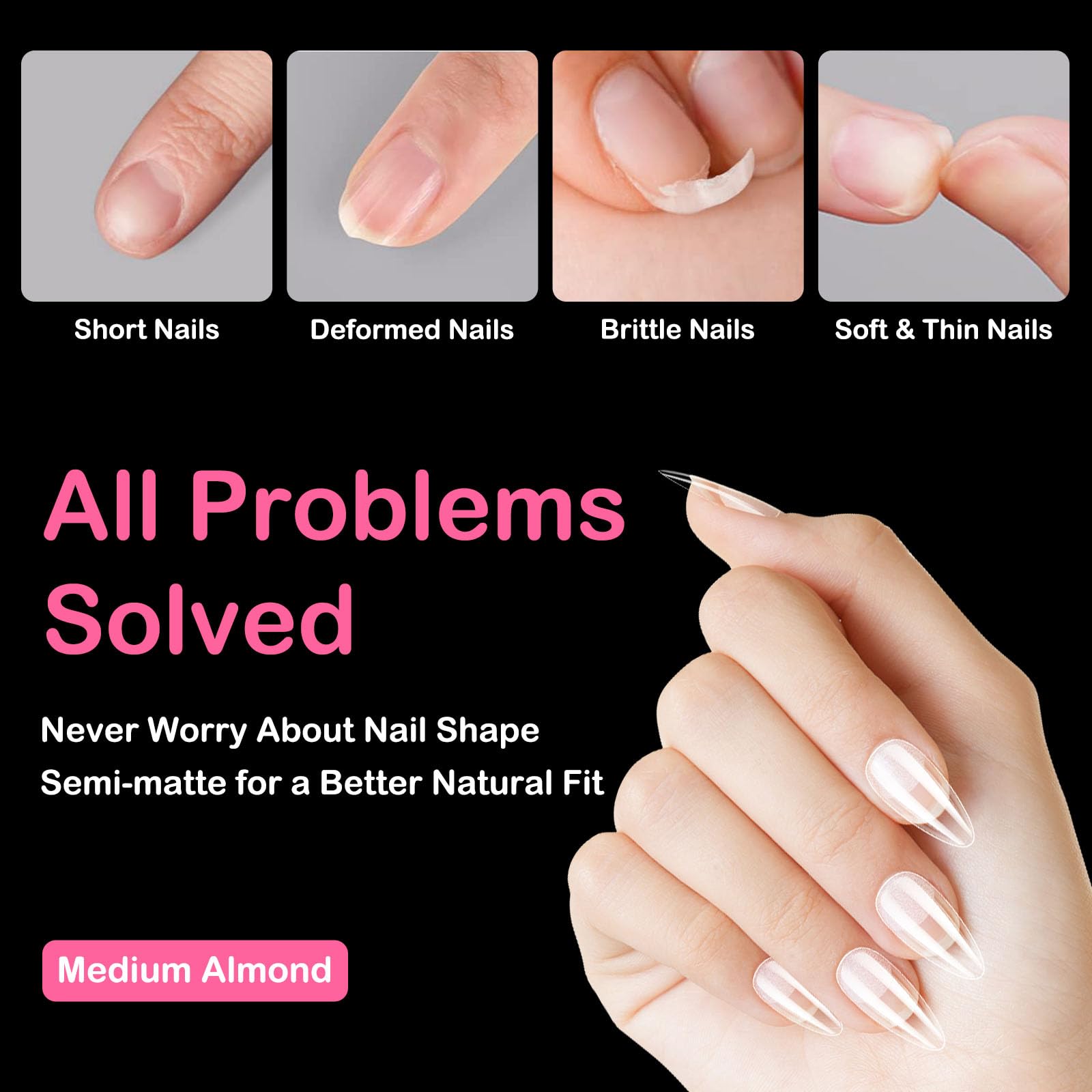 Diboniur 550Pcs Medium Almond Soft Gel Nail Tips - 11 Sizes Full Cover Clear 6