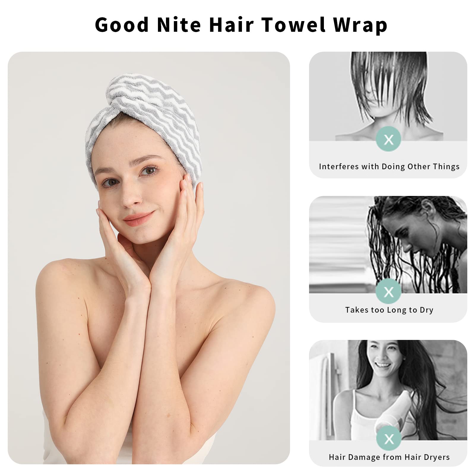 Good Nite 3 Pack Microfibre Hair Towel Wrap - Super Absorbent & Quick Drying 5