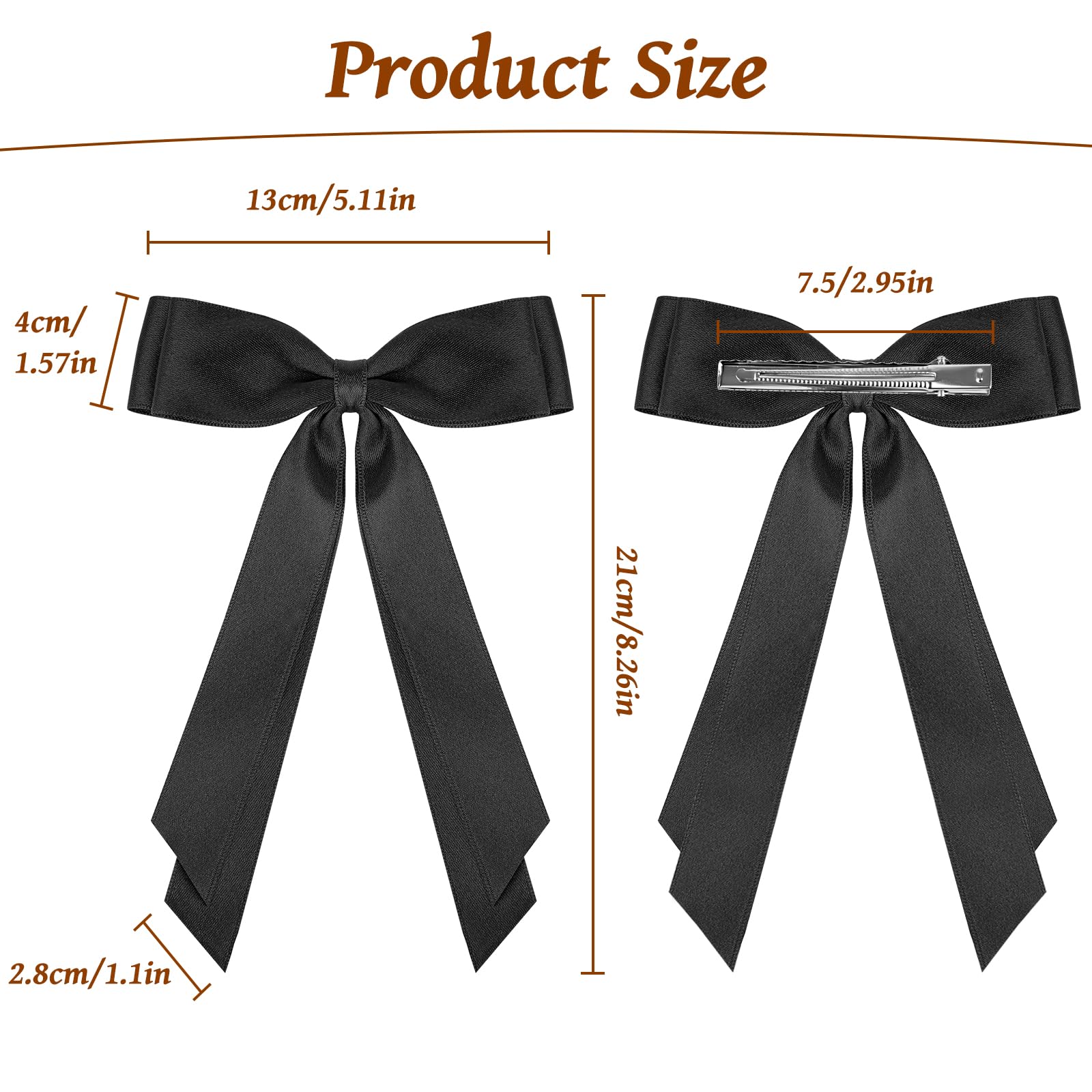 MOXYOY 2PCS Black Silky Satin Bow Hair Clips with Long Ribbon for Girls and Women 6