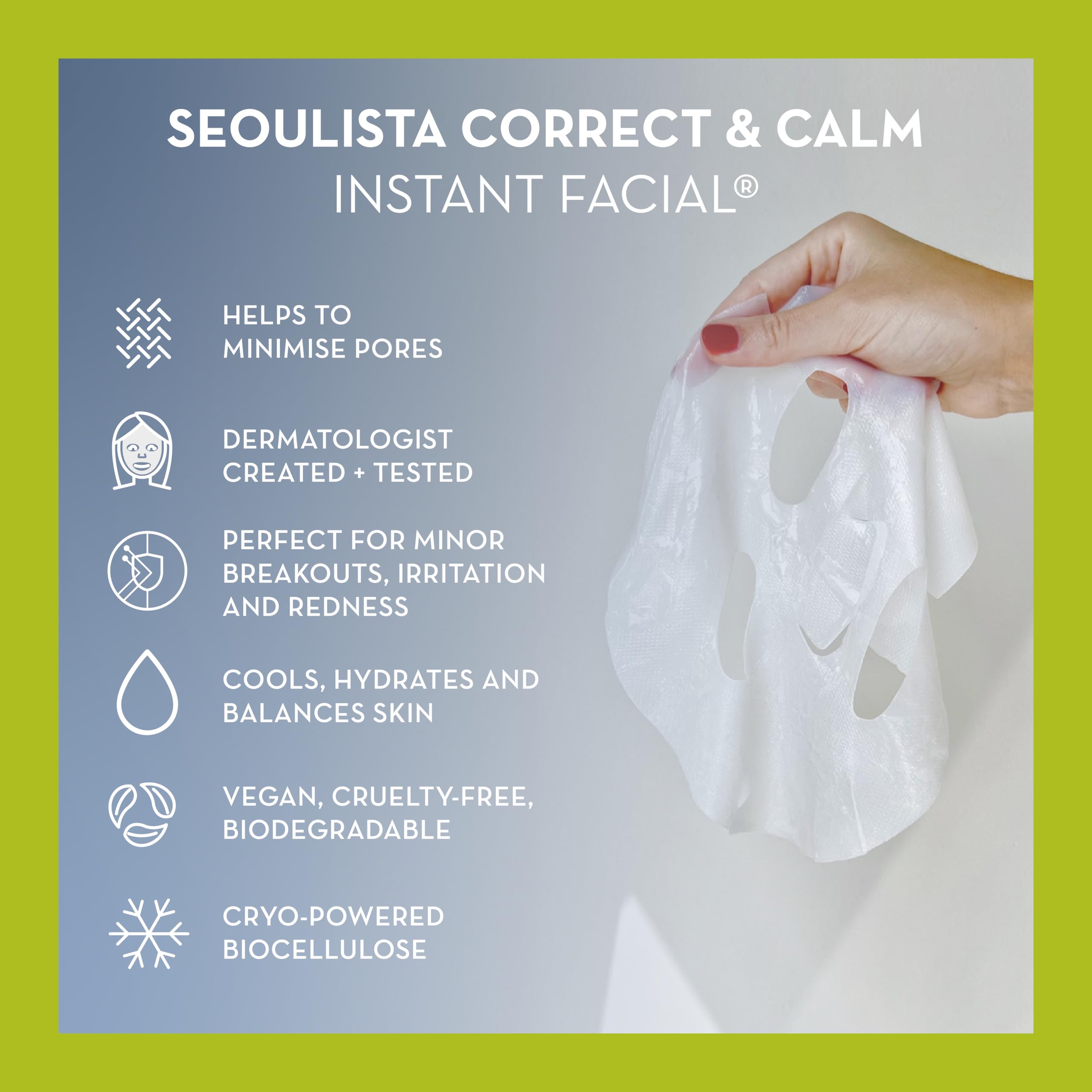 Seoulista Beauty® Correct & Calm Instant Facial Sheet Mask 25ml for Oily & Combination Skin