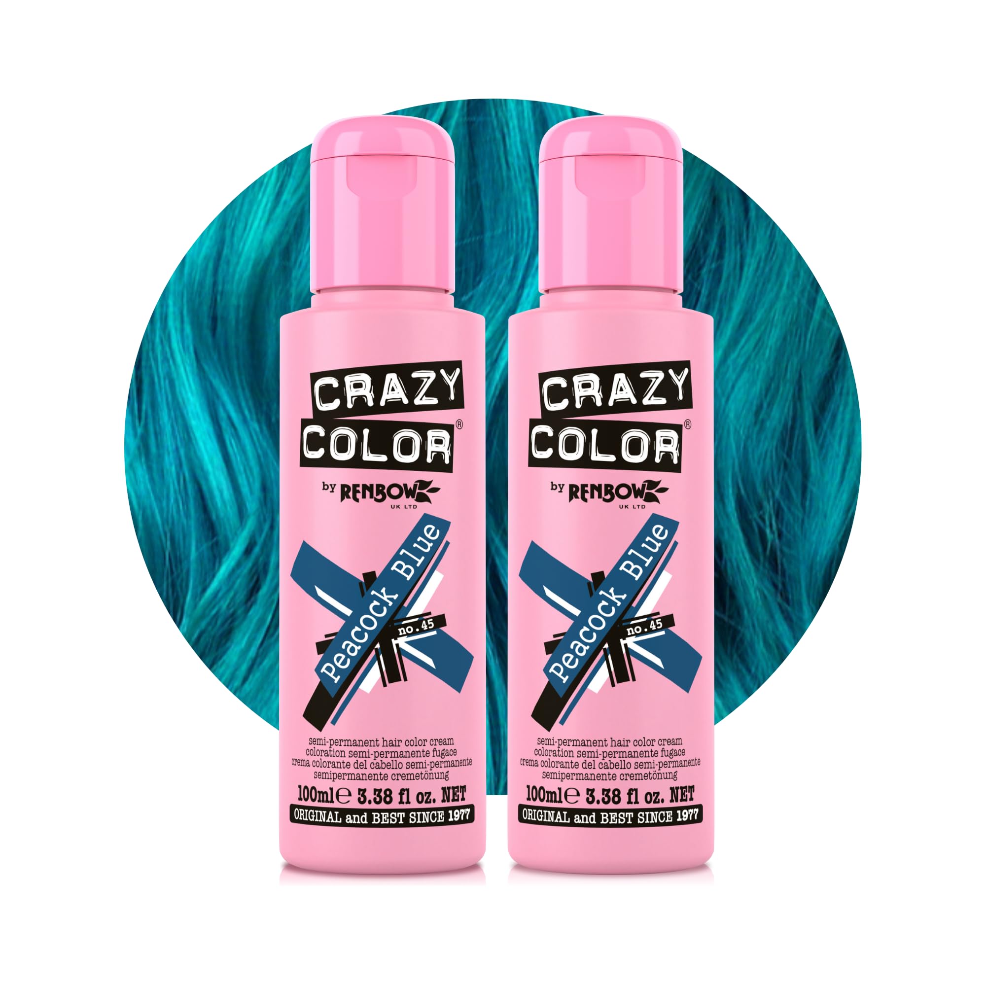 Crazy Color Peacock Blue Semi-Permanent Hair Dye - Vegan, Conditioning Teal Turquoise Color