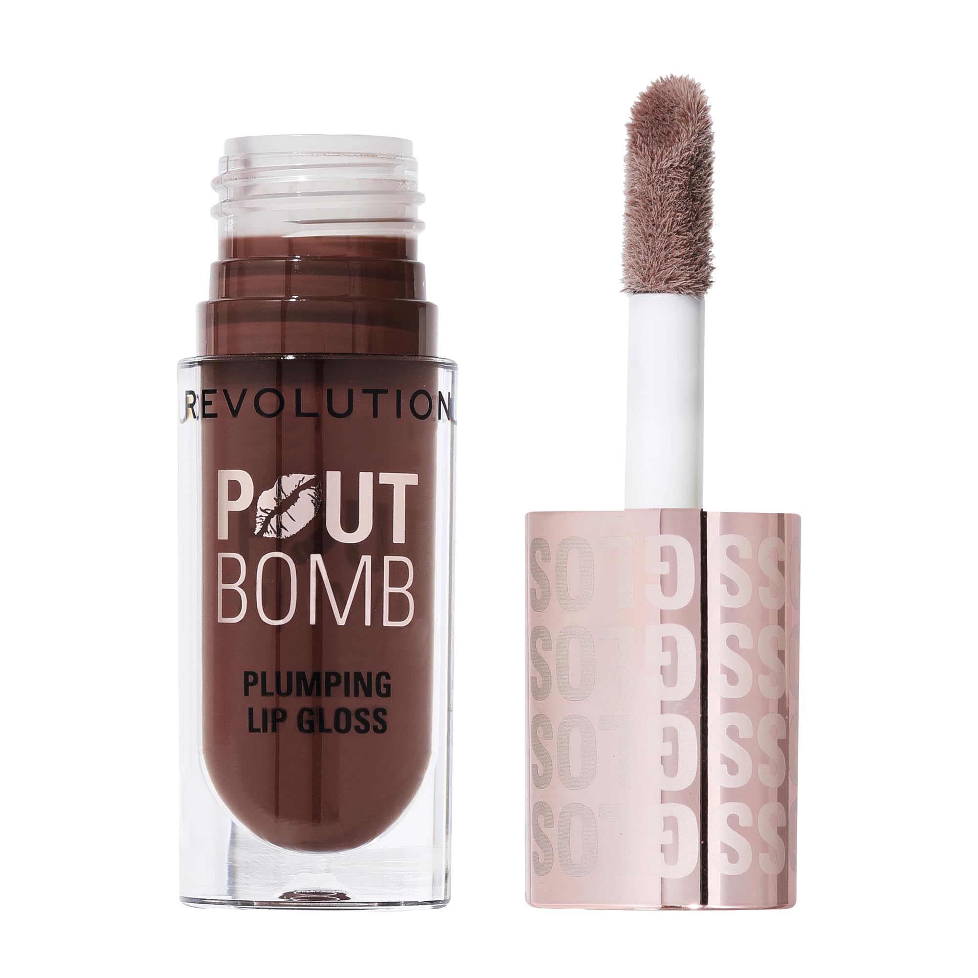 Revolution Beauty Pout Bomb Plumping Lip Gloss - Espresso Cool Nude & Brown - Hyaluronic Acid & Peptides