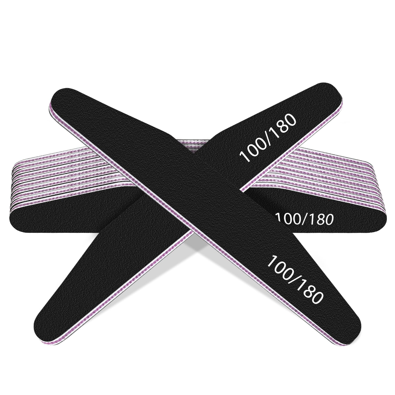 MOXYOY 10PCS Black Nail Files, 100/180 Grit Double-Sided Emery Boards for Professional Nail Shaping