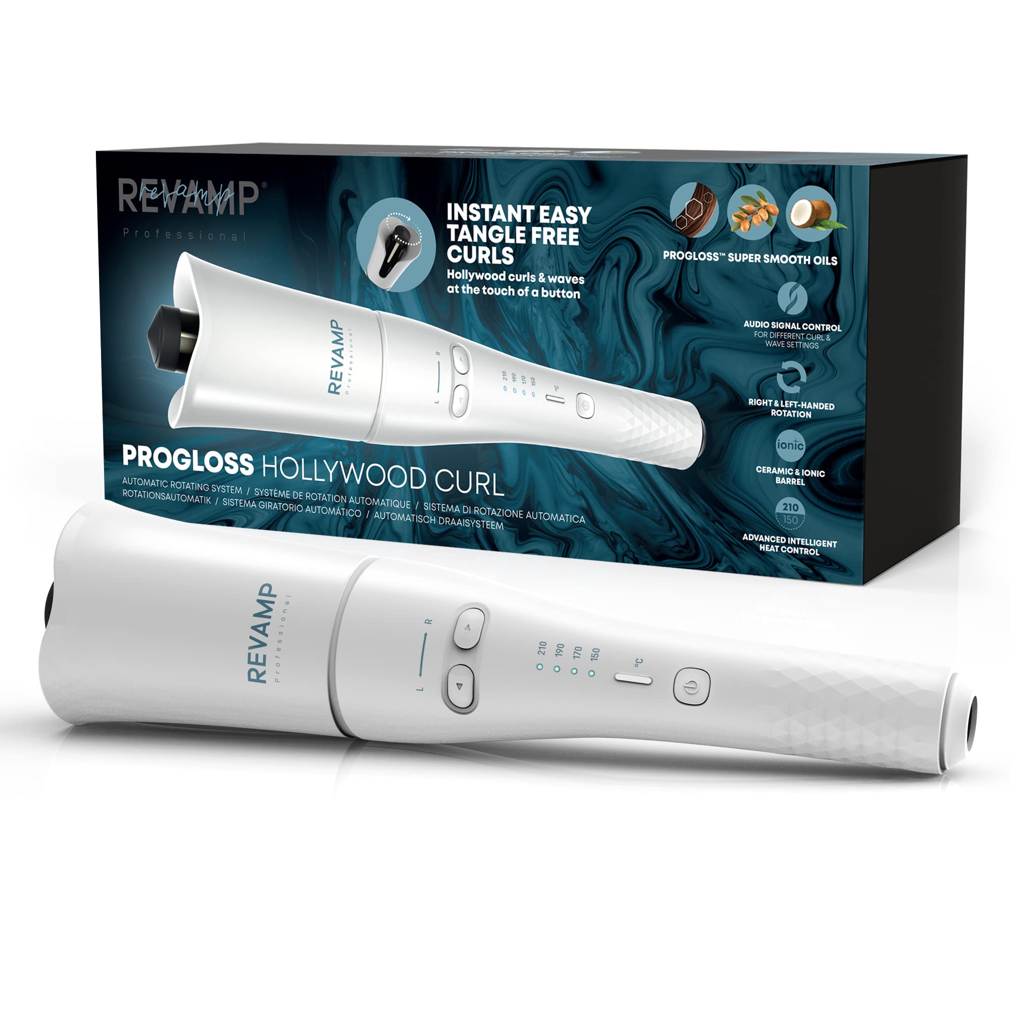 REVAMP Progloss Hollywood Curl Automatic Rotating Hair Curler with Ionic Ceramic Barrel