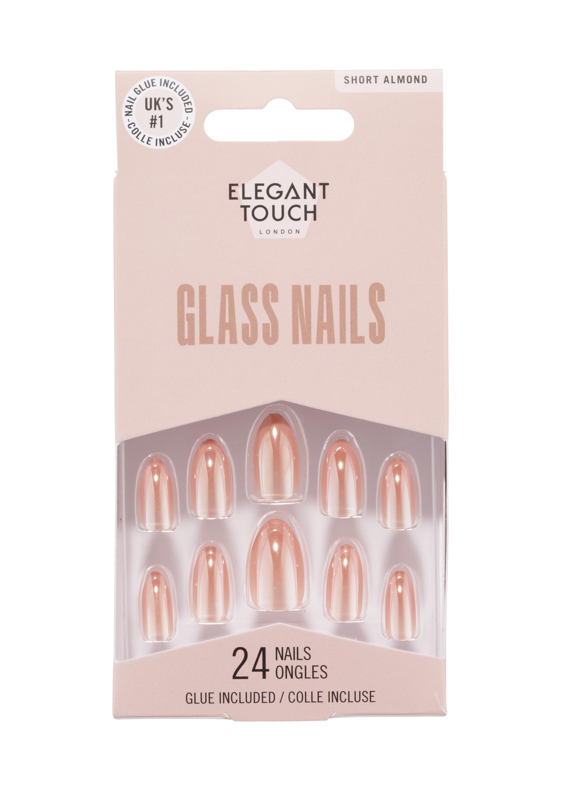 Elegant Touch Glass Nails Sugar Syrup - Short Almond with High Shine Glitter Finish