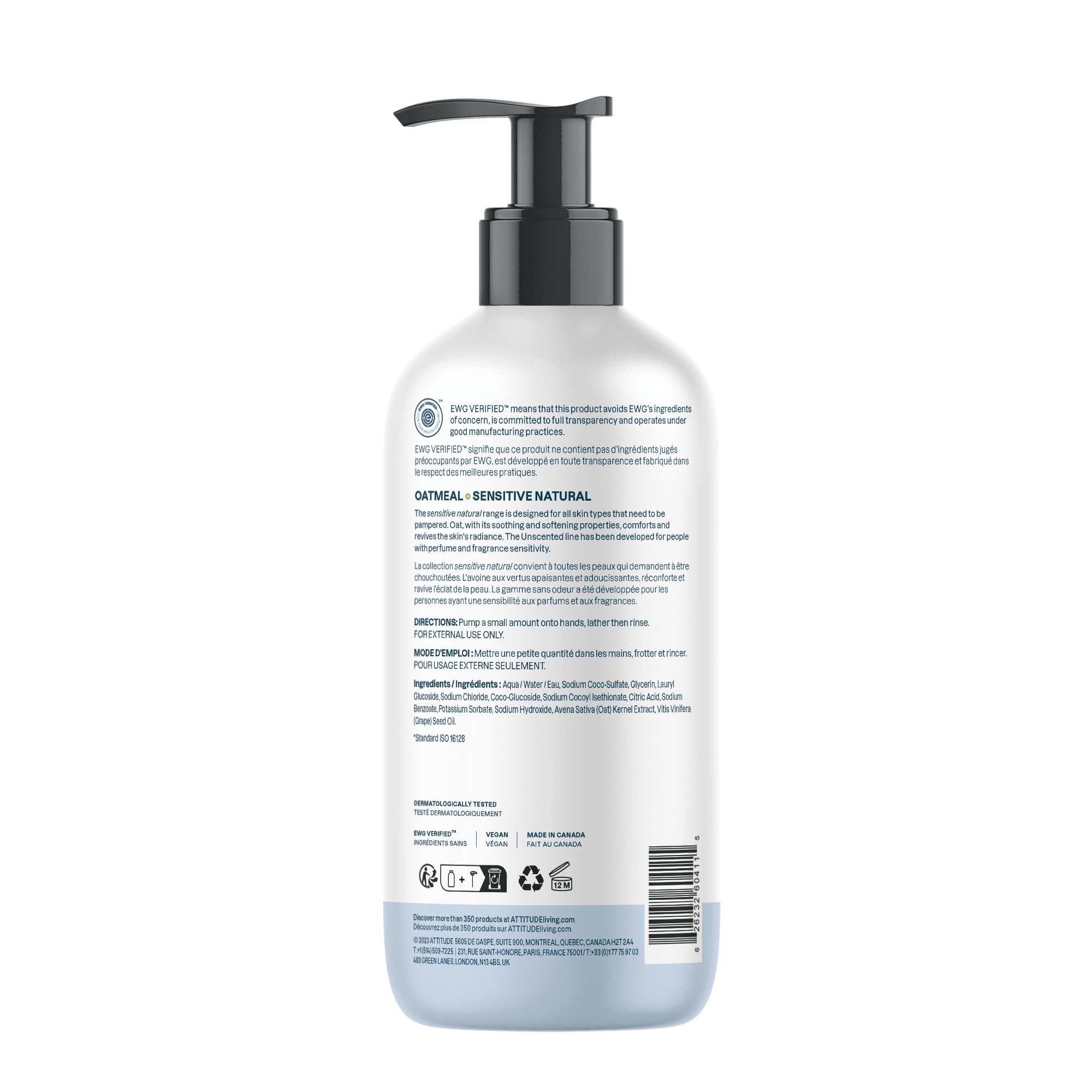 ATTITUDE Sensitive Natural Unscented Hand Soap with Oat Extract, EWG Verified 7