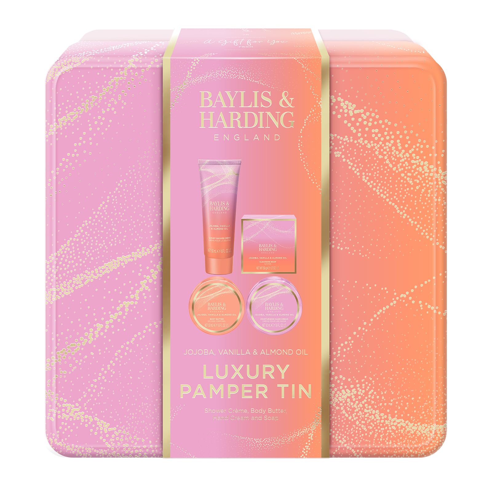 Baylis & Harding Jojoba, Vanilla & Almond Oil Luxury Pamper Tin Gift Set - Vegan