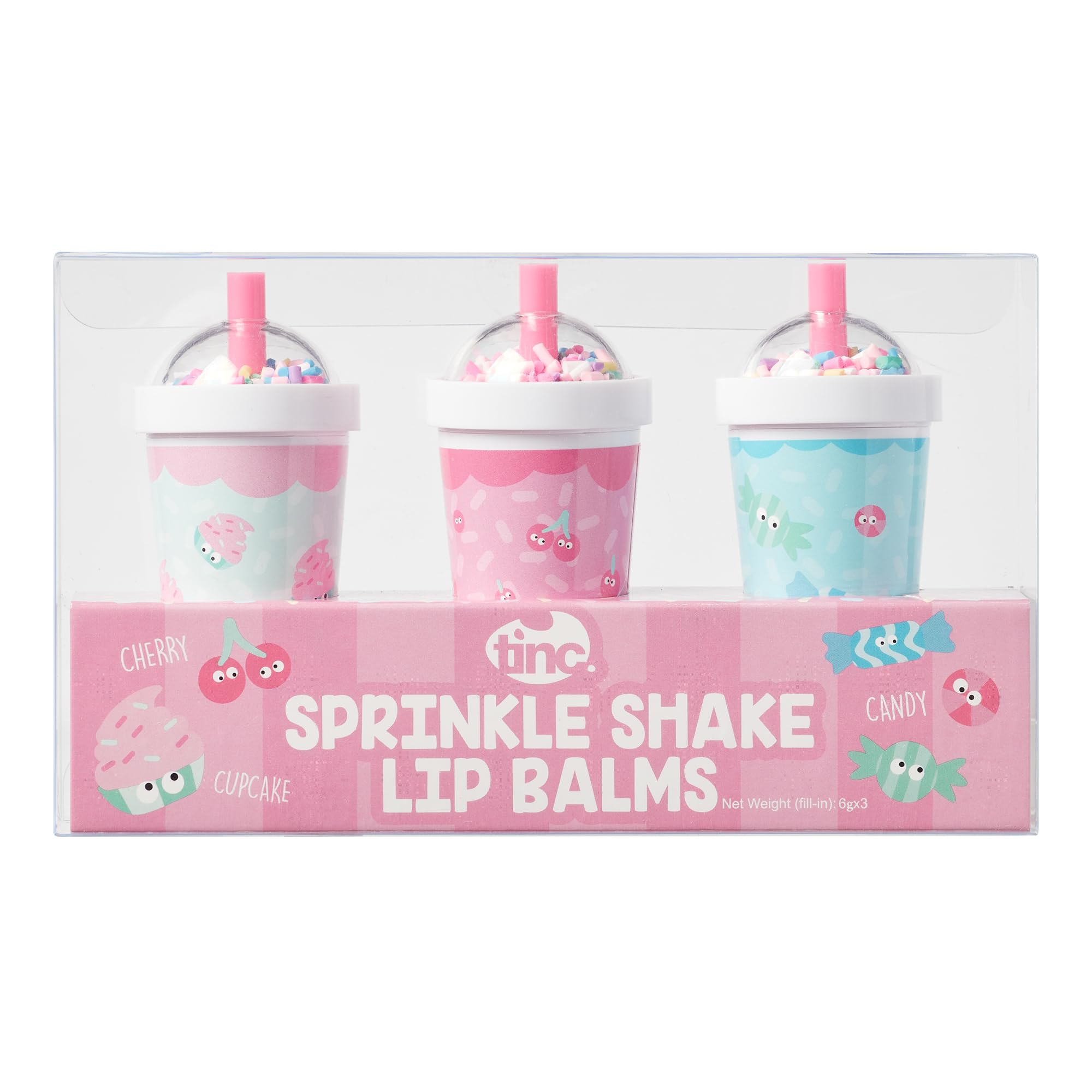Tinc Sprinkle Shake Lippenbalsam – Köstliche Düfte: Kirsche, Cupcake und Bonbon – Pflegt die Lippen – Geschenkidee – 3er-Packung