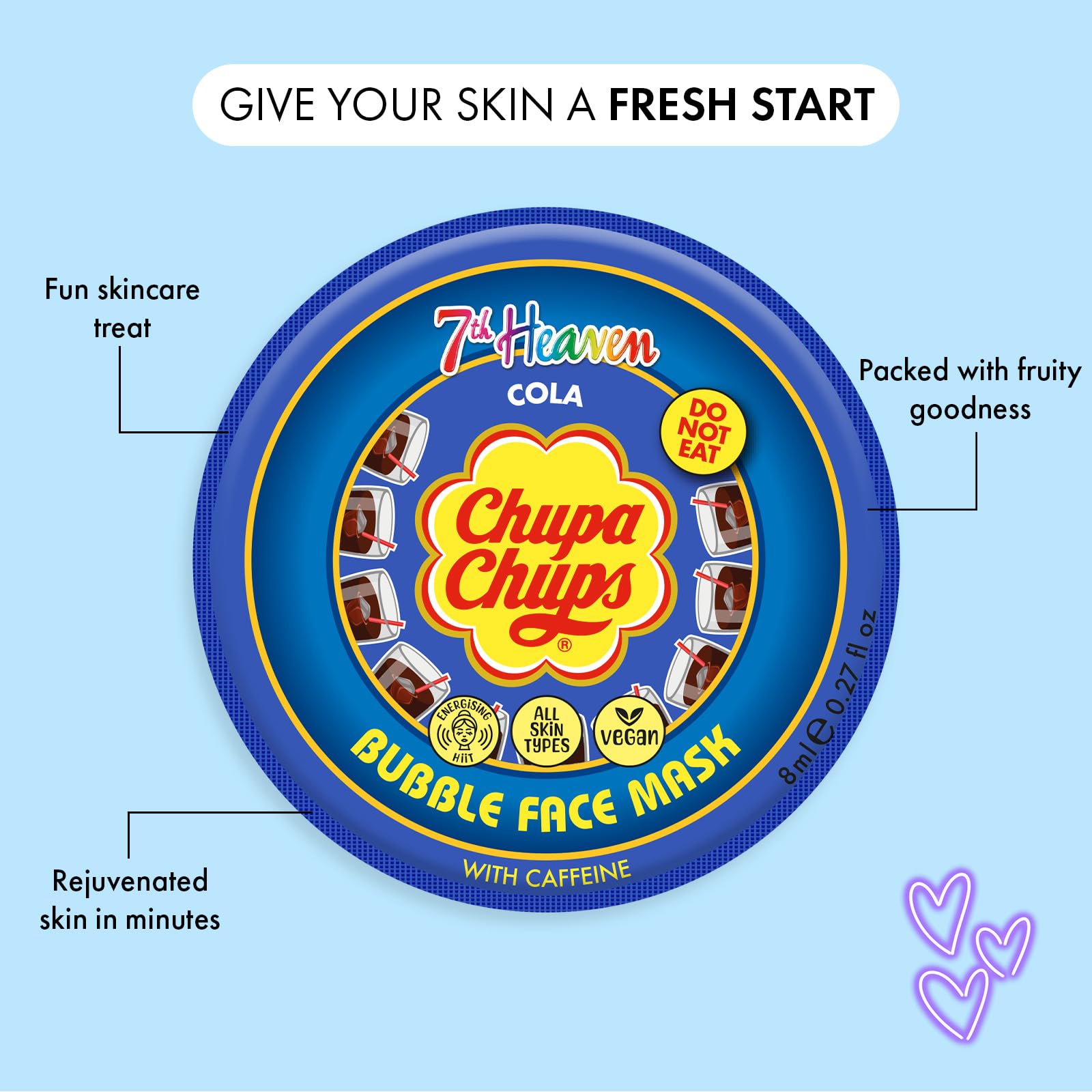 7th Heaven x Chupa Chups Bubble Face Mask (Cola) – Energiespendende Peel-Off-Gesichtsmaske mit Koffein, vegan – Original 7th Heaven Gesichtsmasken-Hautpflege