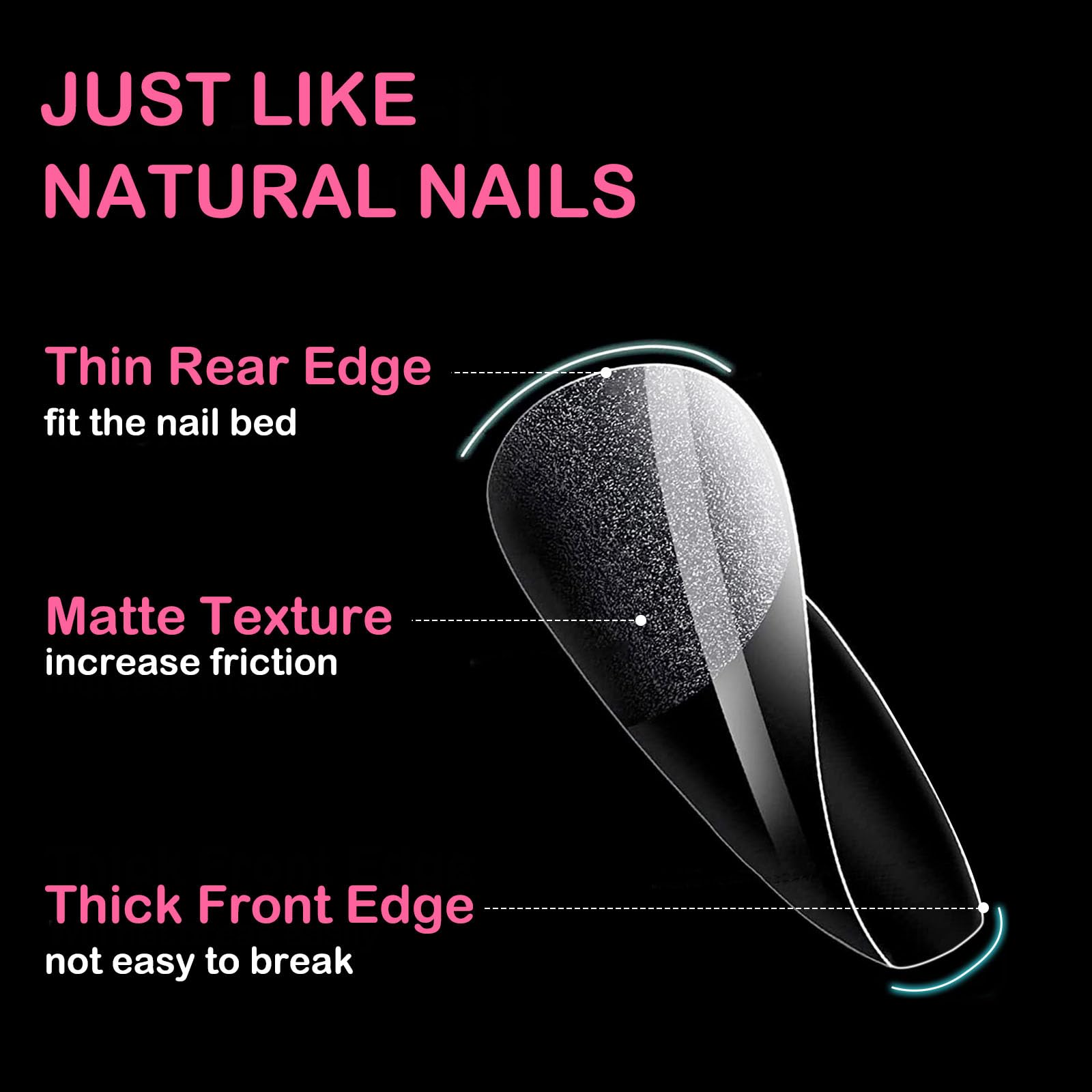 Diboniur Medium Square Full Cover Nail Tips - 550PCS in 11 Sizes, Half Matte Finish 3