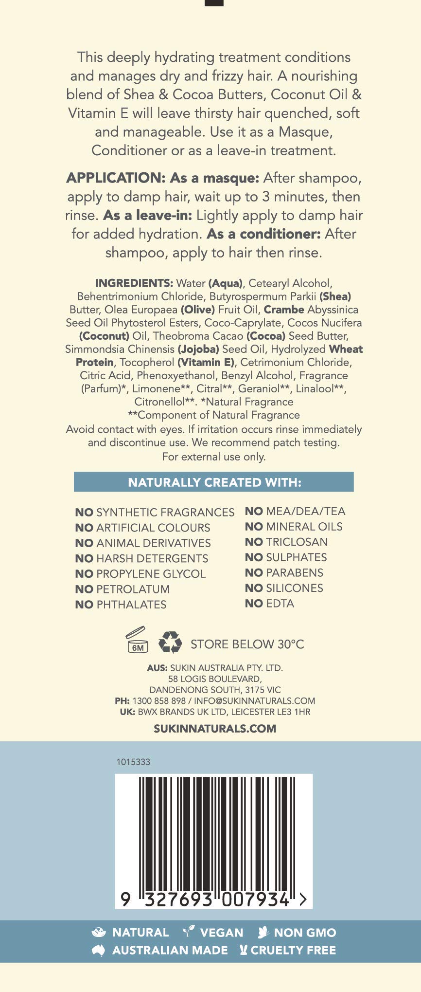 Sukin Hydrating Hair Masque 200 ml for Intensive Hair Hydration 7