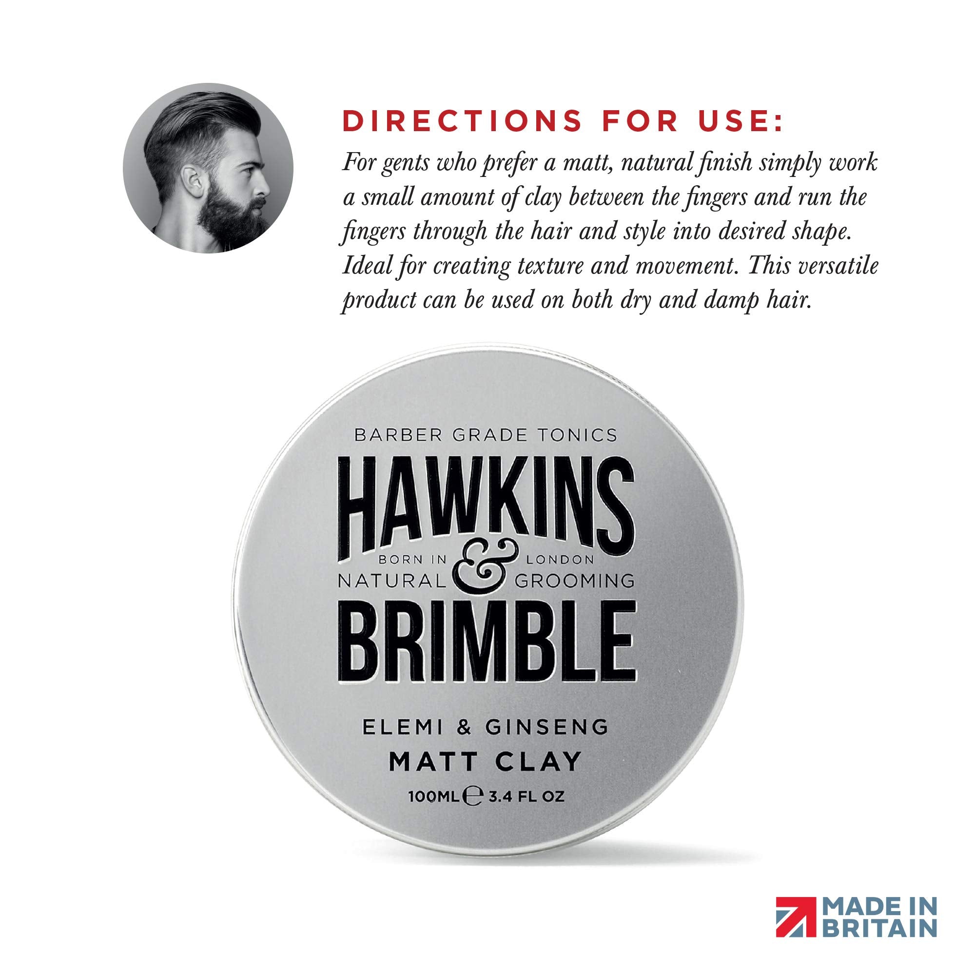 Hawkins & Brimble Matt Clay 100ml - Non Greasy Matte Hair Styling for Men with Elemi & Ginseng Scent 7