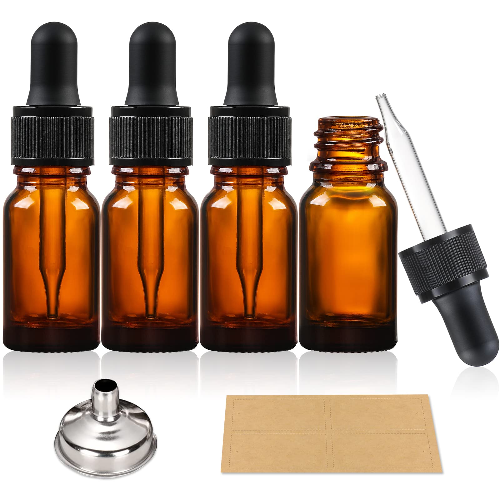 AOZITA 4-Pack 10ml Amber Glass Bottles with Dropper Pipettes and Funnel